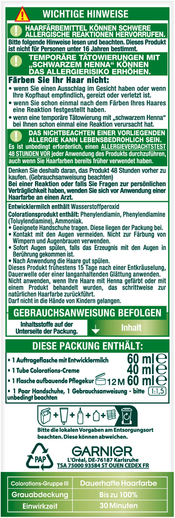 GARNIER Coloration »Garnier Nutrisse Creme«, (Packung, 3 tlg.), mit pflegender Formel