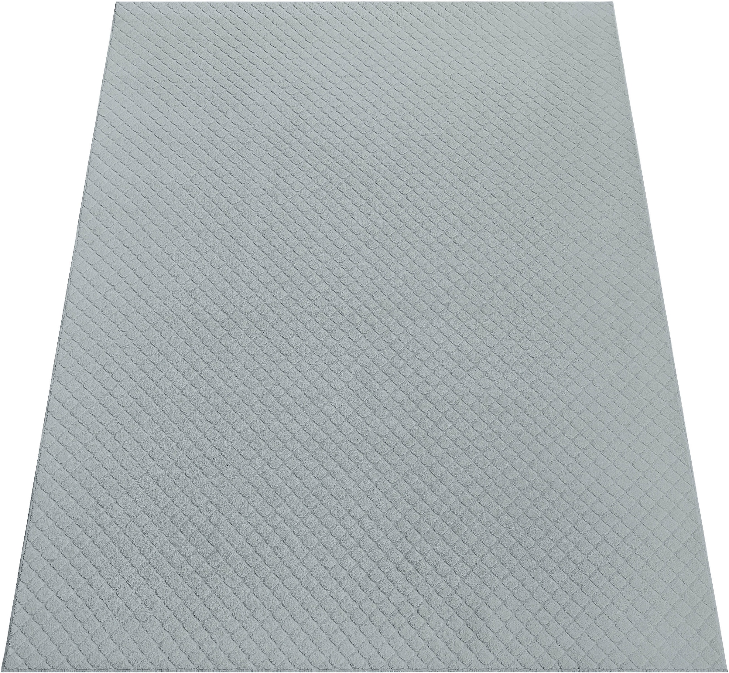 Paco Home Teppich »Rotterdam 591«, rechteckig, 4 mm Höhe, Kurzflor, Uni Farben, Rauten Muster, 3D Effekt, weich & kuschelig