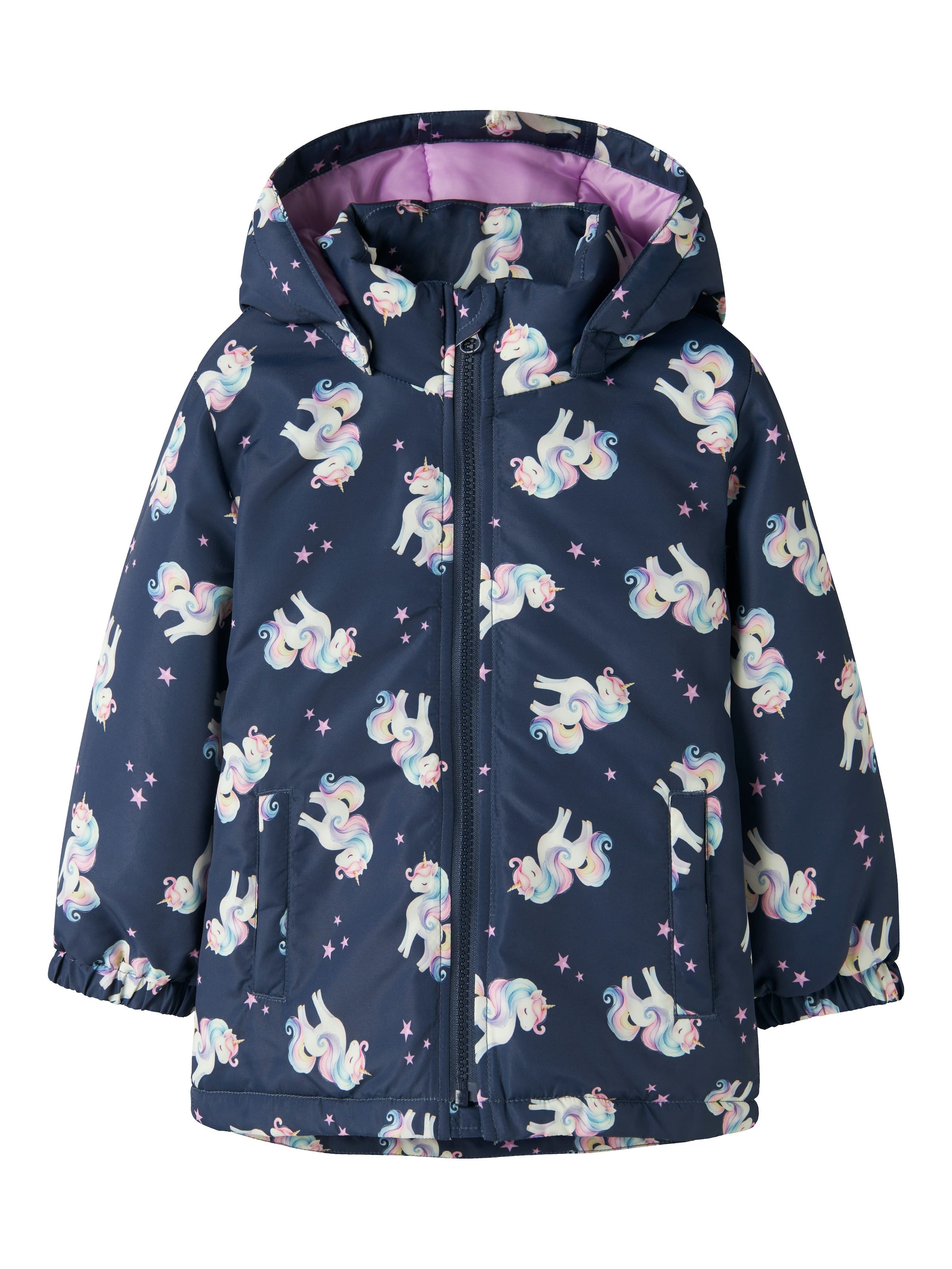 Name It Outdoorjacke "NMFMAXI JACKET PA AOP NOOS" mit Kapuze Kunstfaser, wasserabweisend, reflektierendes Detail