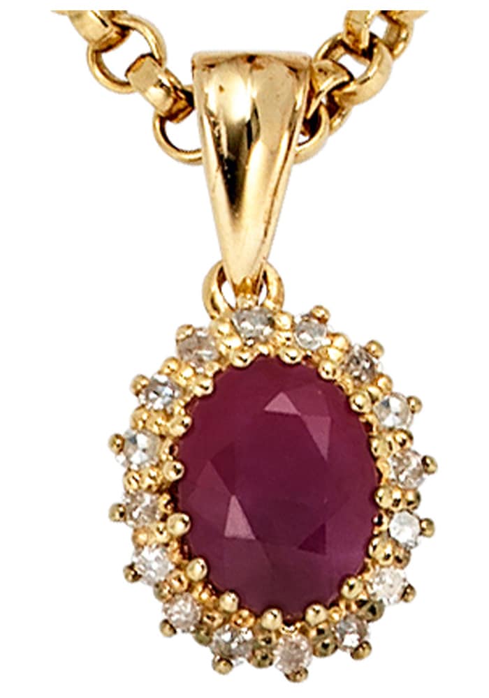 JOBO Kettenanhänger »Anhänger mit rubin und 16 Diamanten«, 585 Gold