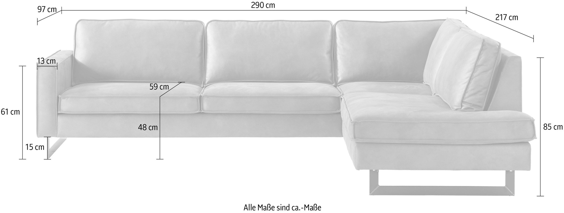 Places of Style Ecksofa »Pinto, 290 cm, Ottomane links / rechts«, Cord, Feincord, Luxus-Microfaser Leder und Chenille