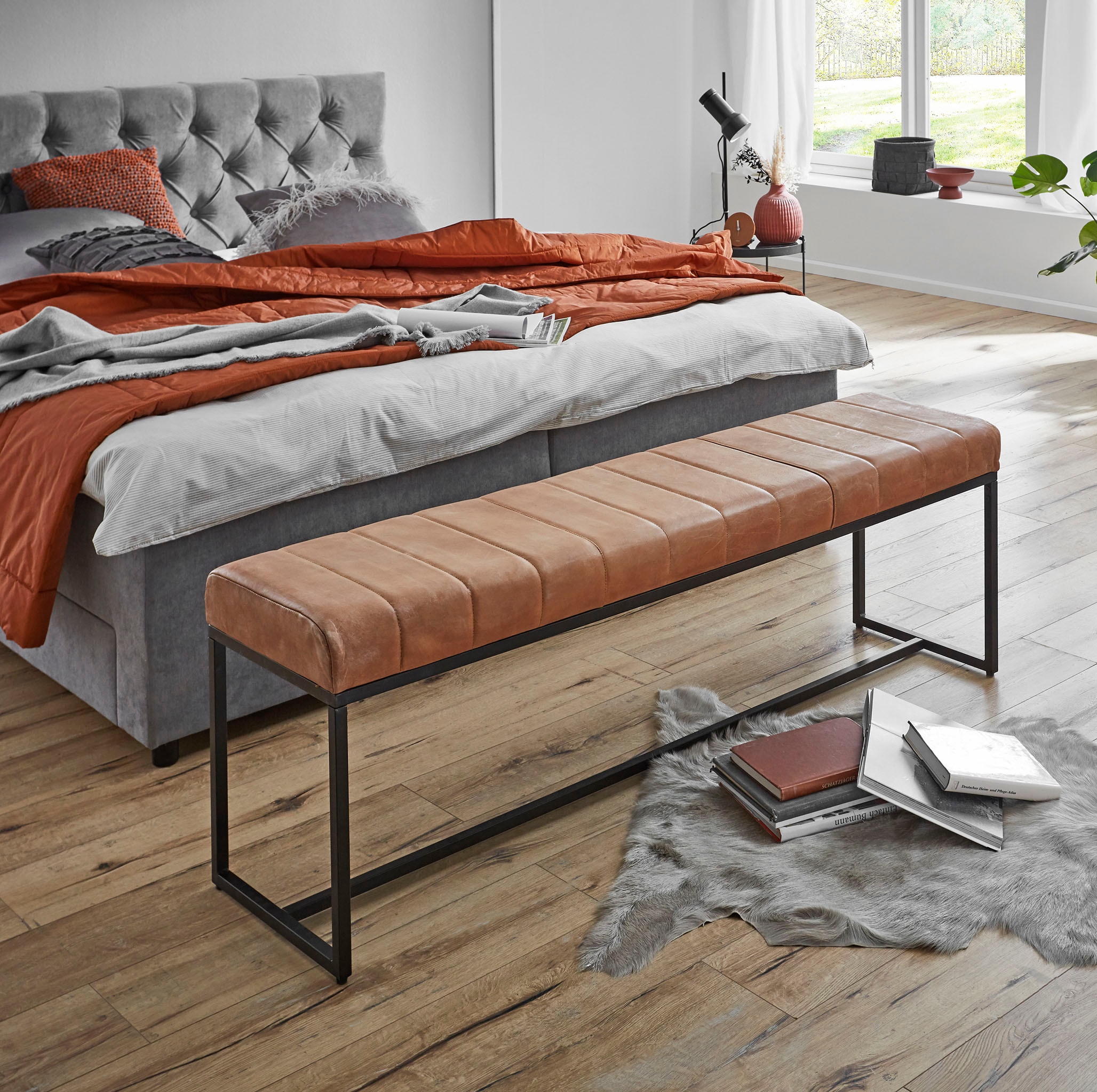 HAKU Polsterhocker »Flurbank, Garderobenbank, Sitzbank« rechteckig - aus Leder Braun - B/T/H 150/38/48 cm