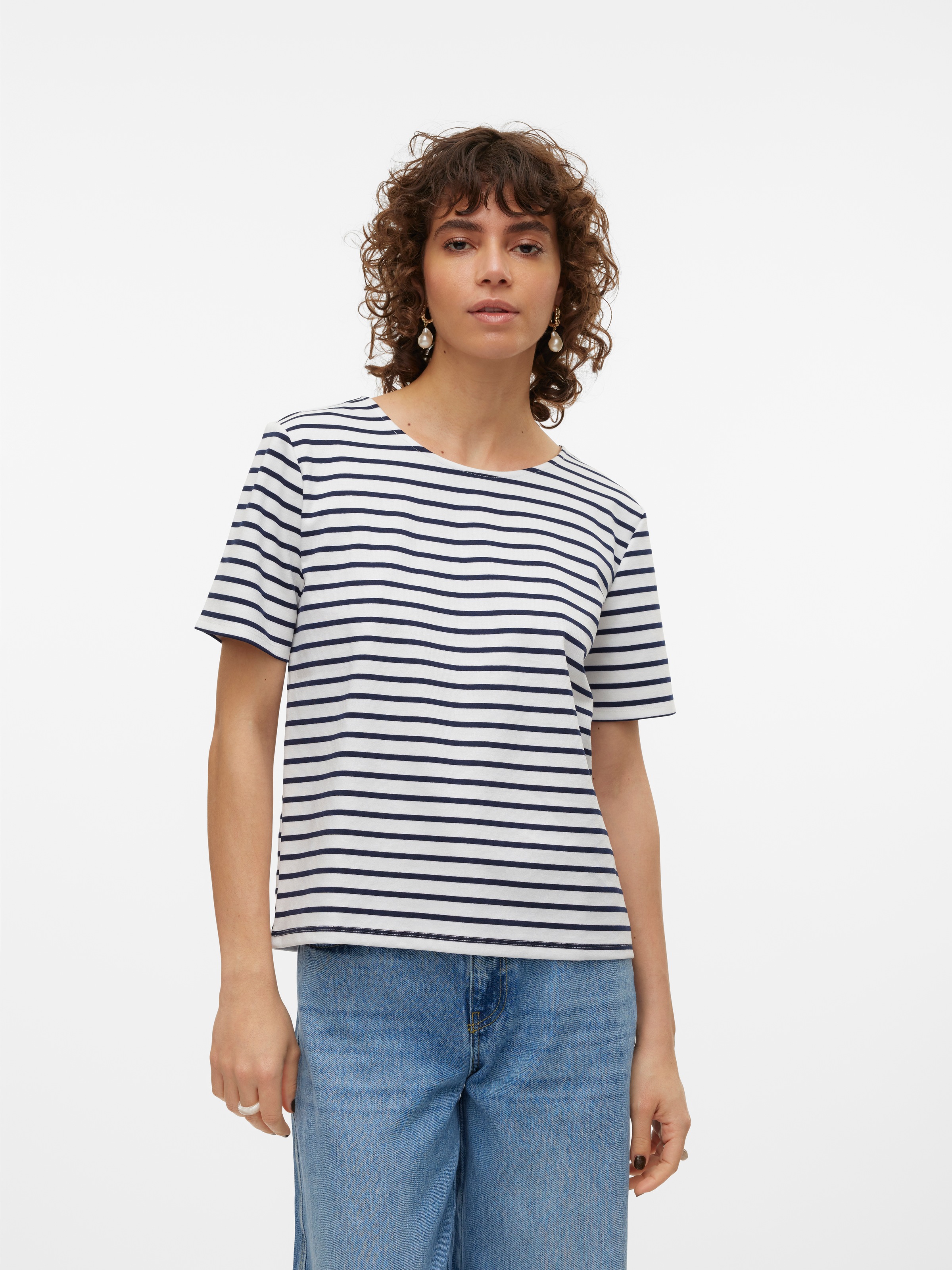 Vero Moda Rundhalsshirt "VMABBY SS ZIP TOP JRS NOOS" Materialmix, regular f günstig online kaufen
