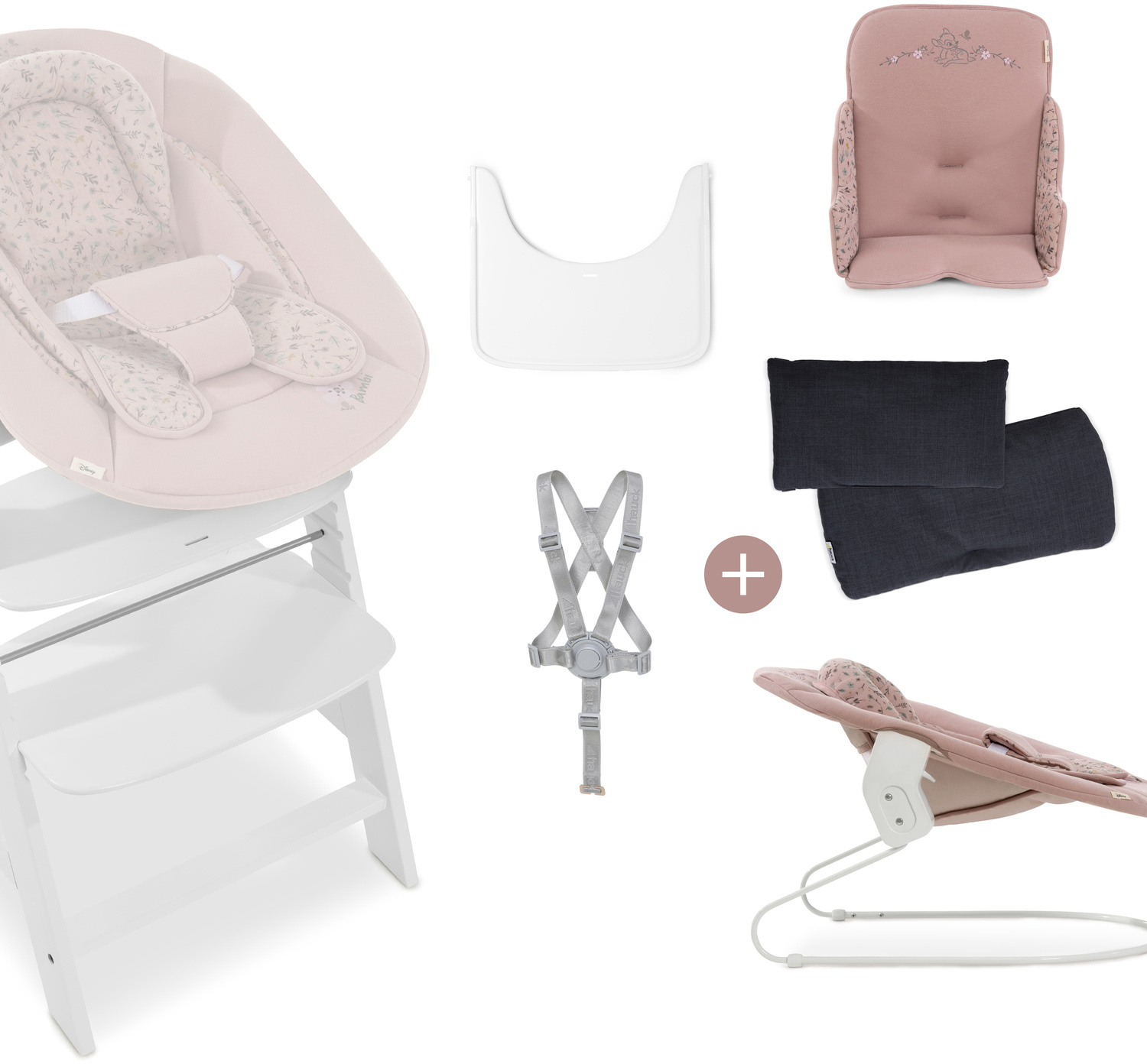 Hochstuhl »Beta+B Trio Set, white, Motiv Bambi Rose«, (Set), inklusive Babywippe und...