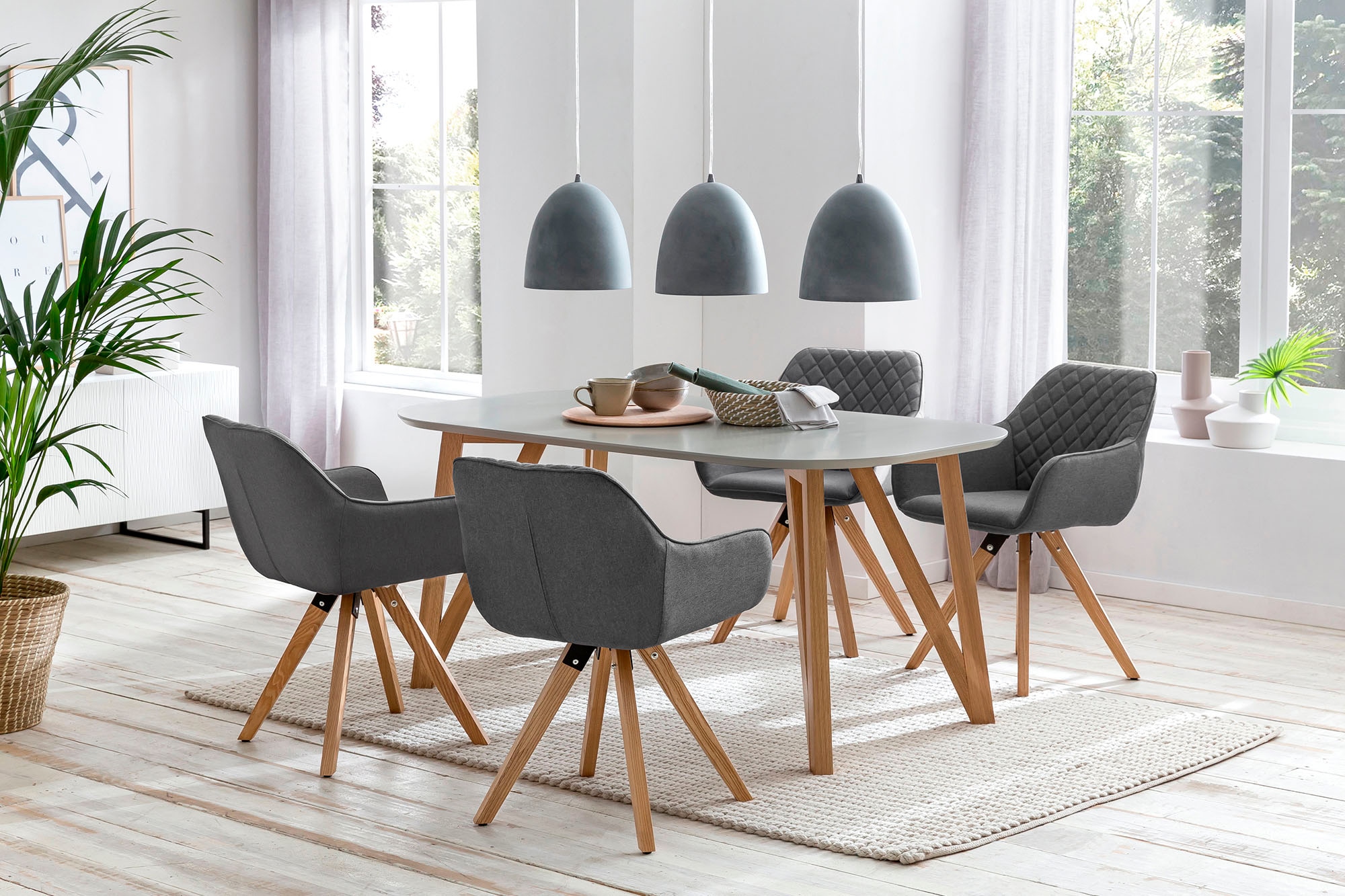 SalesFever Essgruppe, (Set, 5 tlg.), bestehend aus 4 modernen Polsterstühlen und einem 180 cm breiten Tisch