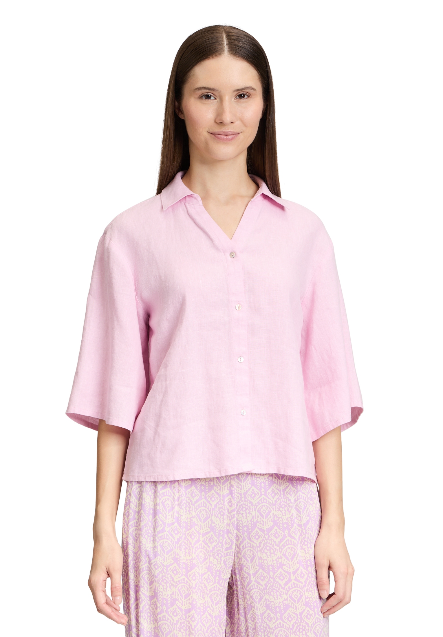 Cartoon Kurzarmbluse "Cartoon Damen Leinenbluse mit Kragen" günstig online kaufen