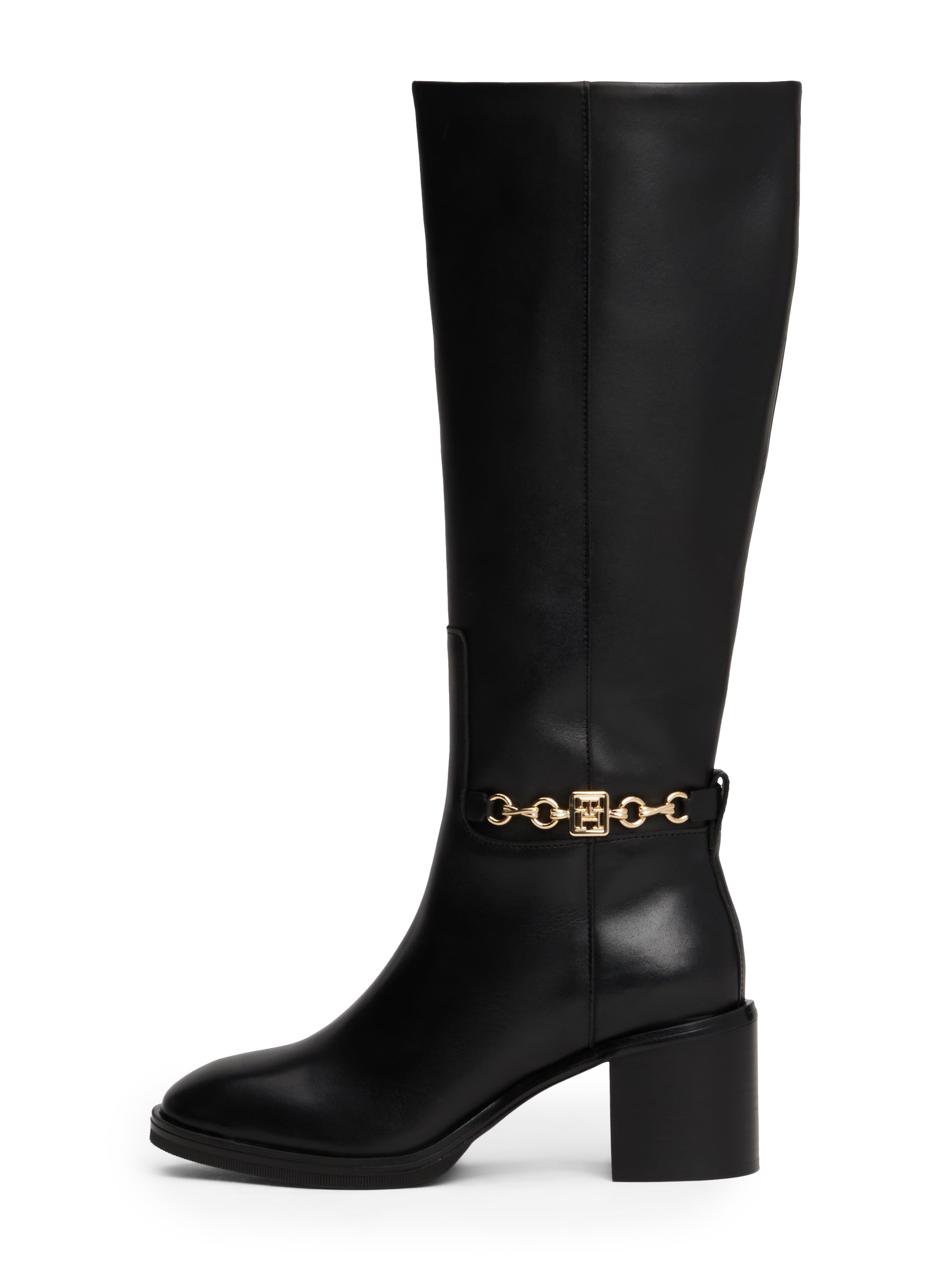 Stiefel »TH CHAIN LEATHER LONG BOOT«, Blockabsatz, Langschaftstiefel mit seitlicher...