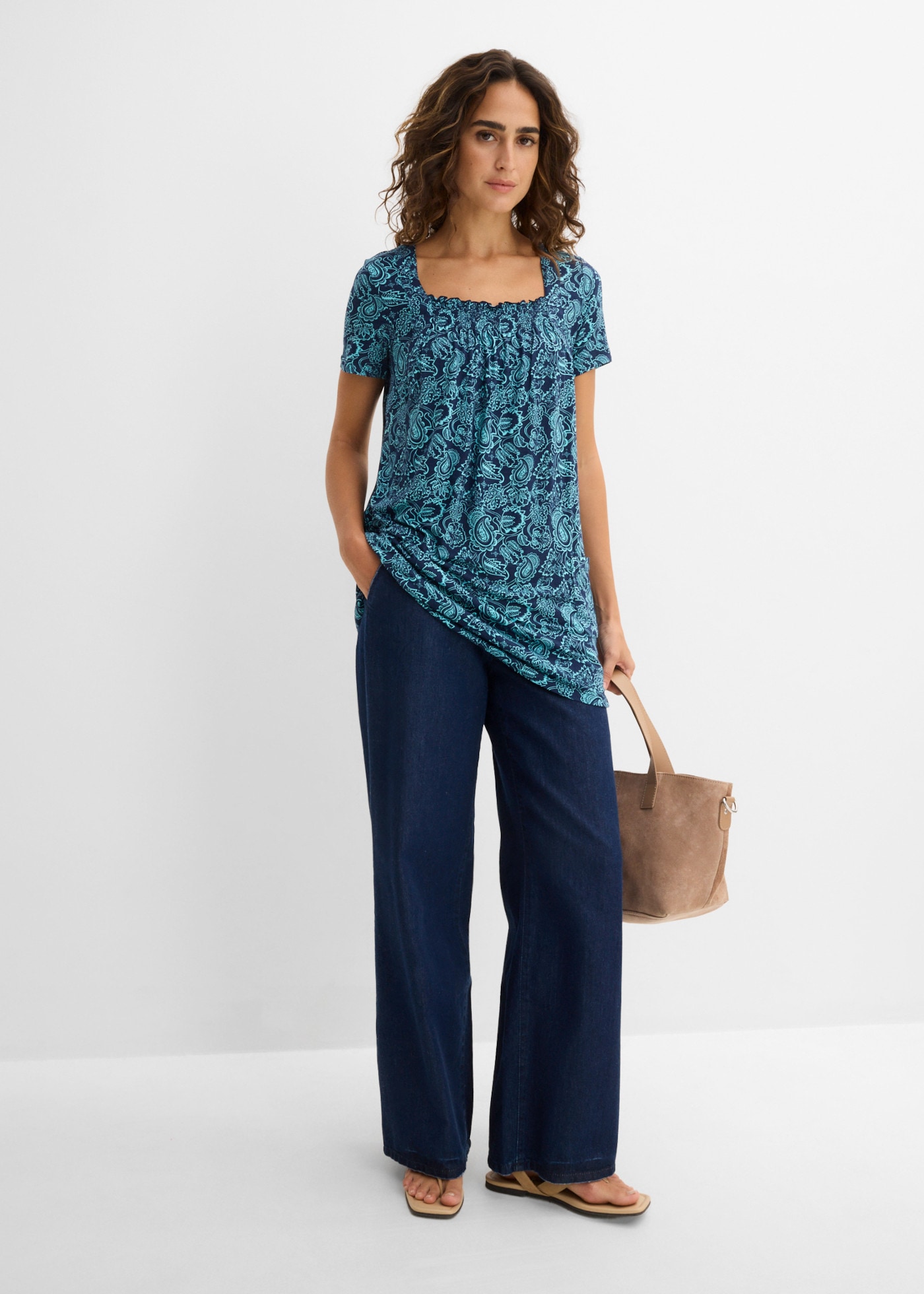 bonprix Tunikashirt mit gerafftem Ausschnitt, in A-Linie, Kurzarm-Design