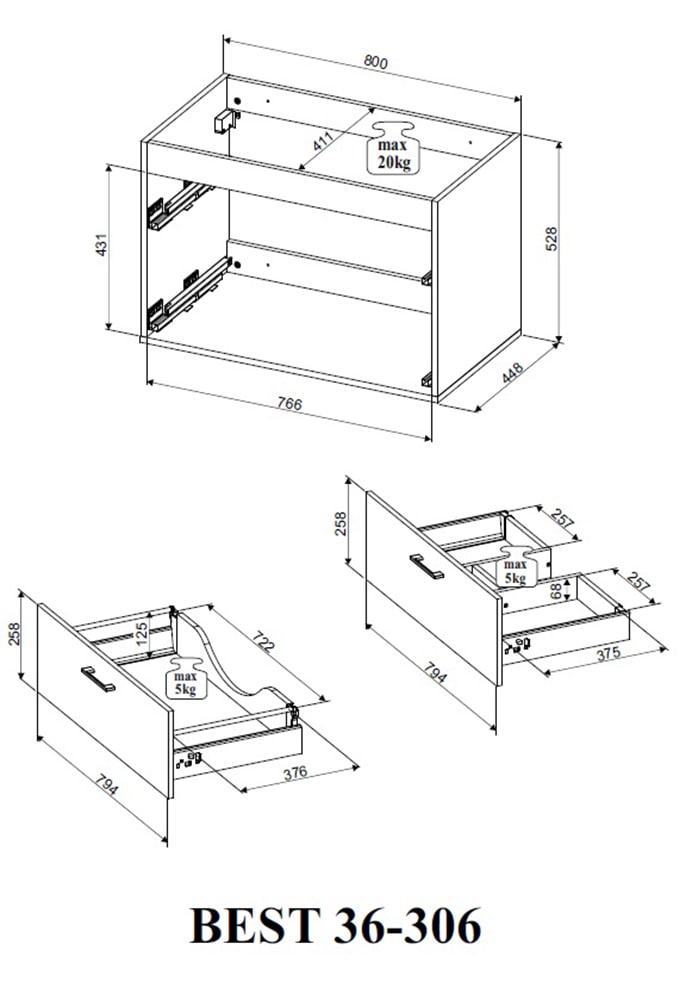 BASIC by Balculina Badmöbel-Set »Best80«, (3 St.), Breite 165 cm,Badezimmerset 3-tlg, Softclose