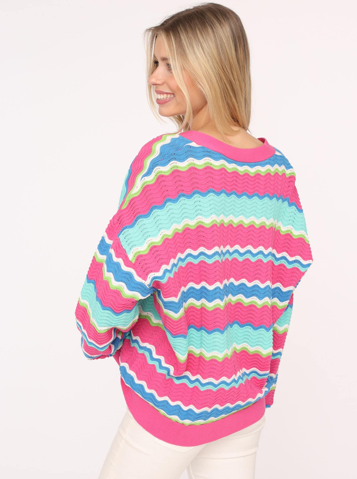 Zwillingsherz Strickjacke »"Streifen Wellen"«, Mit unifarbenen Bündchen