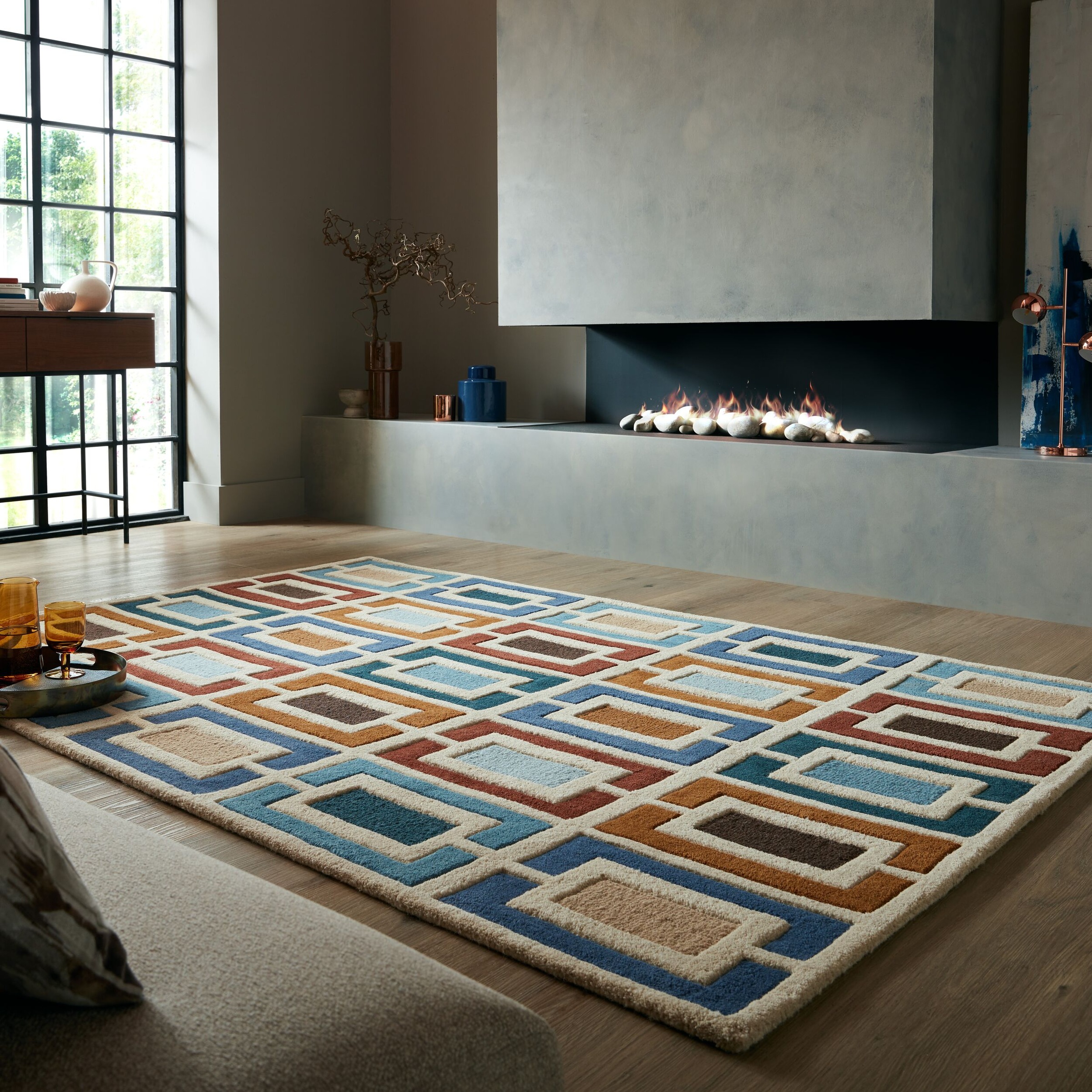 FLAIR RUGS Wollteppich »Retro Blocks«, rechteckig, 10 mm Höhe, Retro Blocks geschnitzter Wollteppich