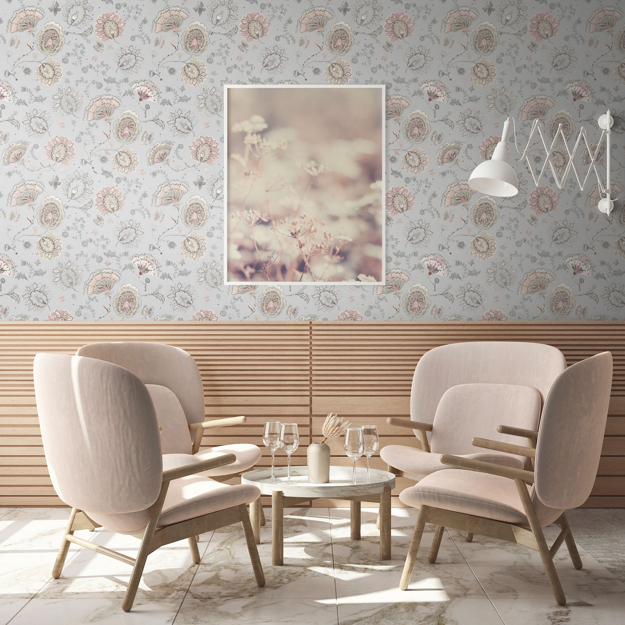living walls 1100000002199 "House of Turnowsky Designer zarte Blümchentapete" gemustert matt neutral leicht strukturiert Mädchenzimmer Mandala Tapeten Wohnzimmer Schlafzimmer Küche Design