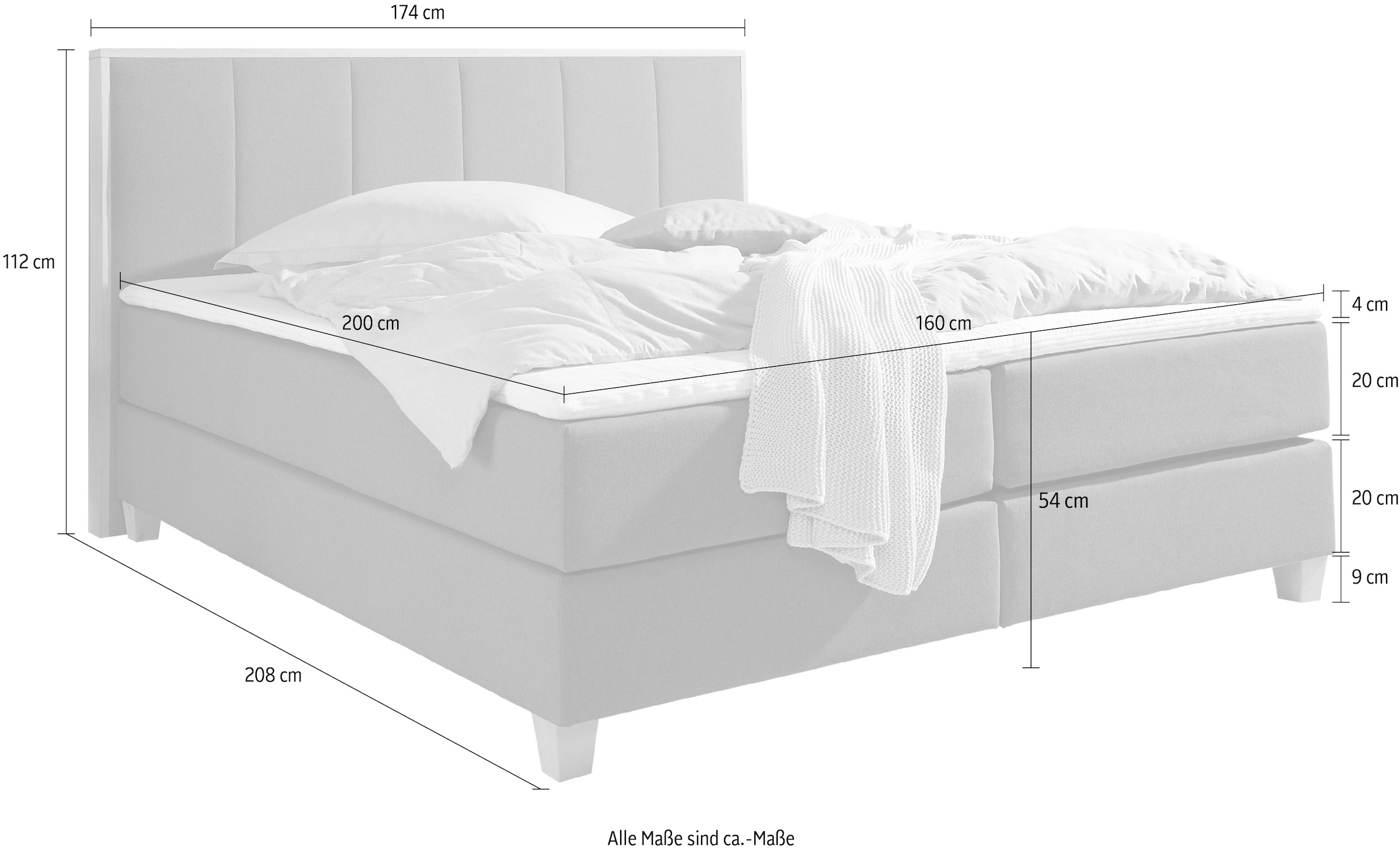 INOSIGN Boxspringbett »Parla«, incl. Topper, 4 Farben in 4 Breiten, 2 Härtegraden, 3 Matratzenarten