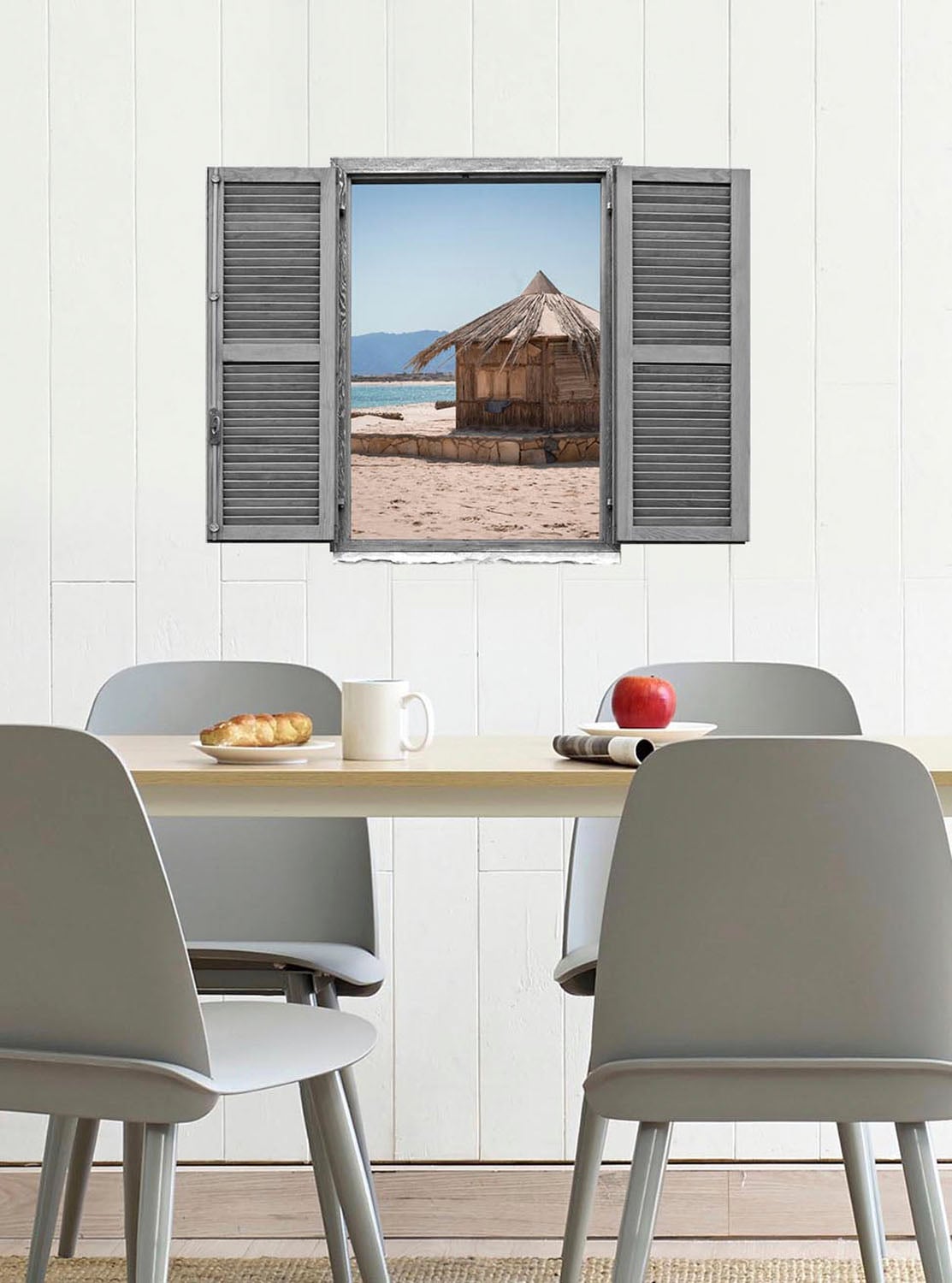 queence Wandtattoo »Hütte am Meer«, (1 St.), Wandsticker, Wandbild, selbstklebend, 3D, Fenster