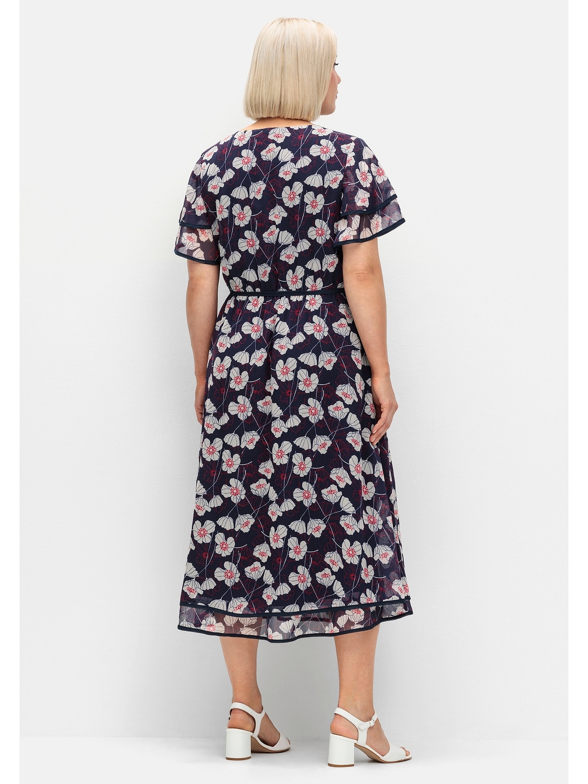 Sheego Chiffonkleid »Große Größen«, mit Blumendruck und Flügelärmeln