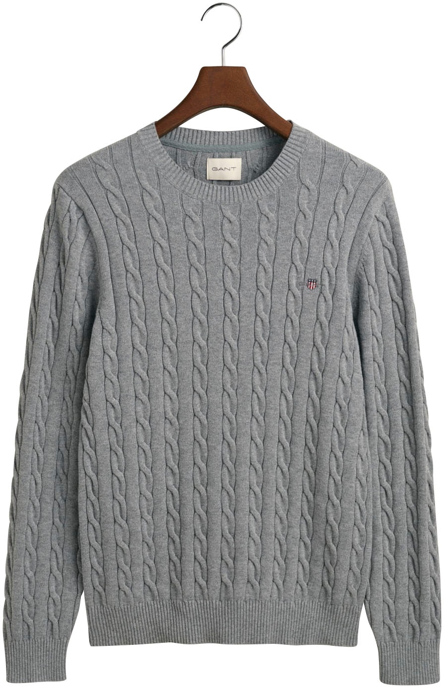 Gant Strickpullover "COTTON CABLE C-NECK", mit Wappen-Logostickerei auf der günstig online kaufen