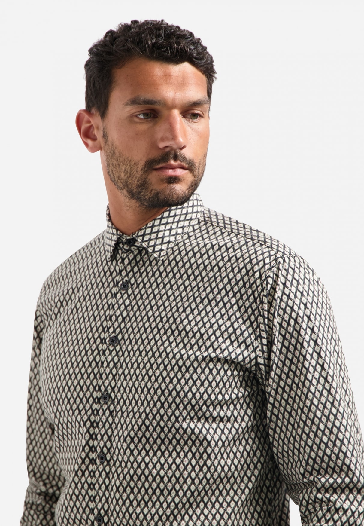 NO EXCESS Langarmhemd »No Excess Stretchhemd mit Print Shirt Stretch Allover Printed«