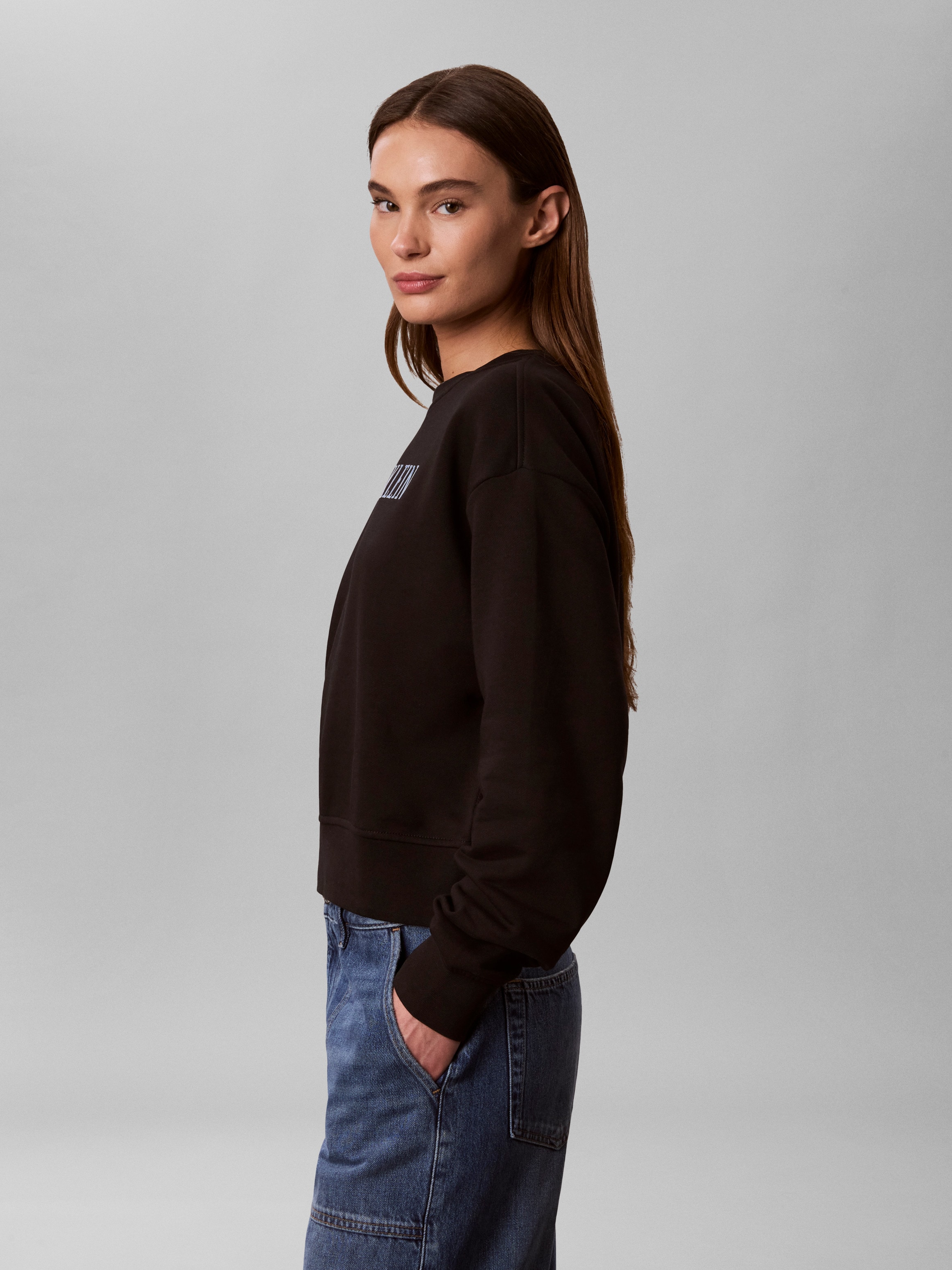 Calvin Klein Jeans , Rundhalsausschnitt, cropped, Logoschriftzug
