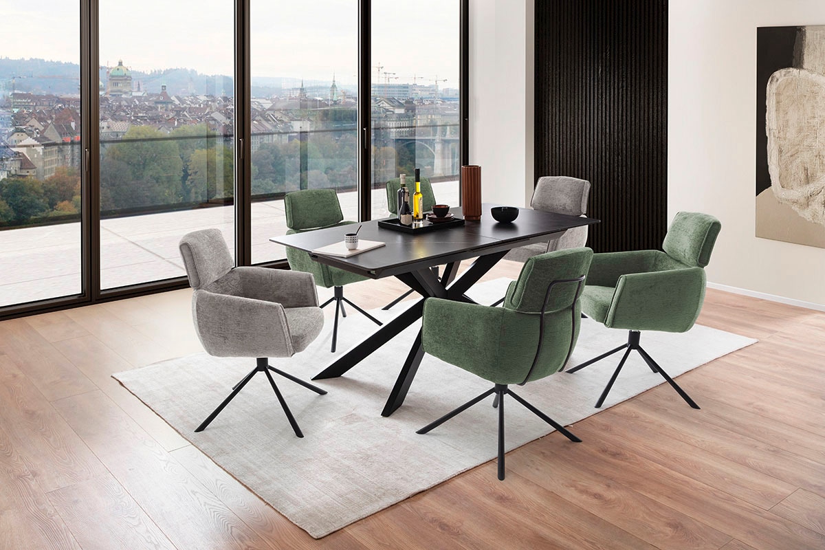MCA furniture Esstisch »BONANZA Auszugstisch 160-200 cm marmoriert«, (Einzelstück), Keramik,Metall, Marmor-Optik, Synchronauszug, ausziehbar, 6-8 Personen