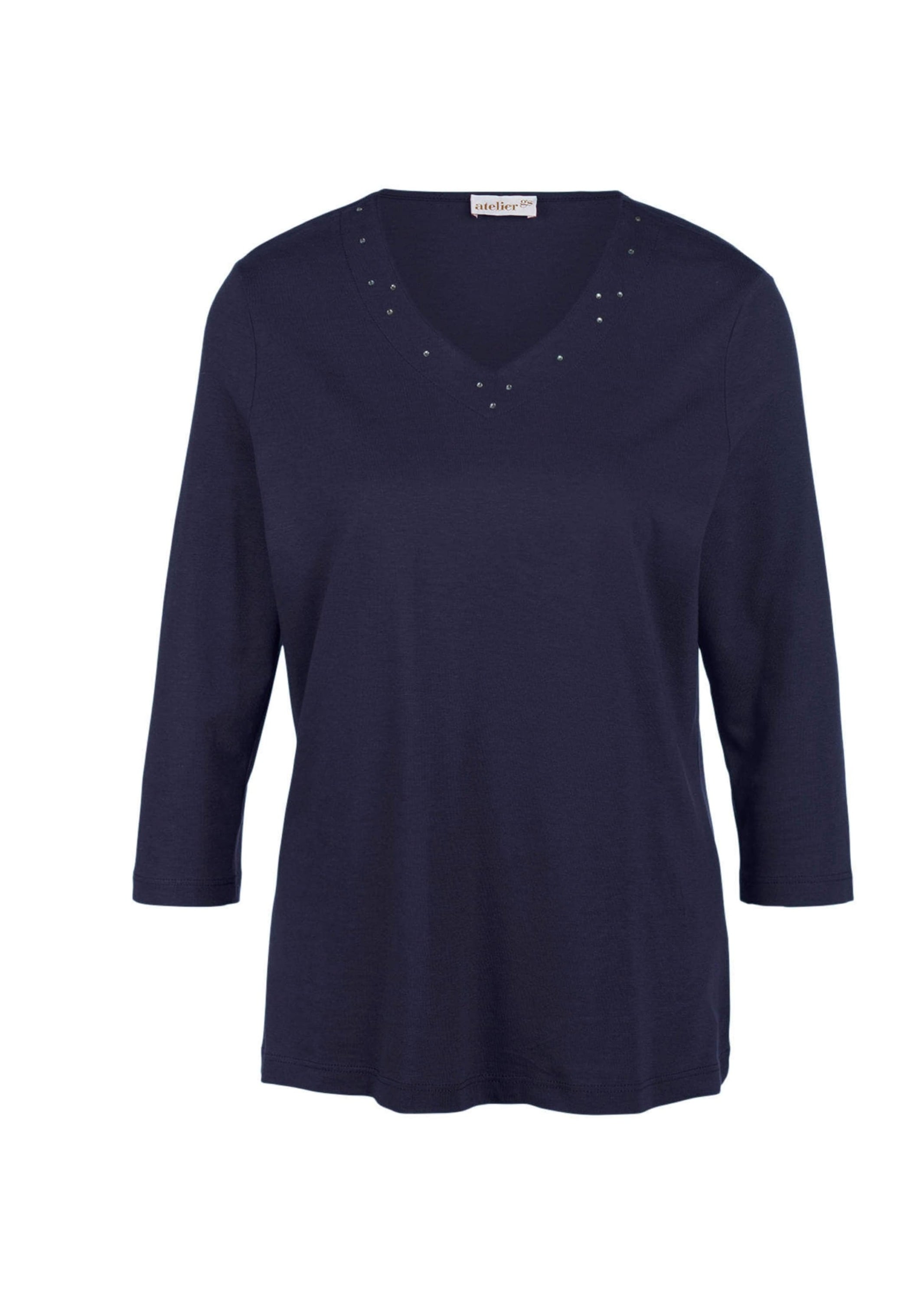 GOLDNER 3/4-Arm-Shirt "T-Shirt mit charmantem Ausschnitt und Schmucksteinch günstig online kaufen