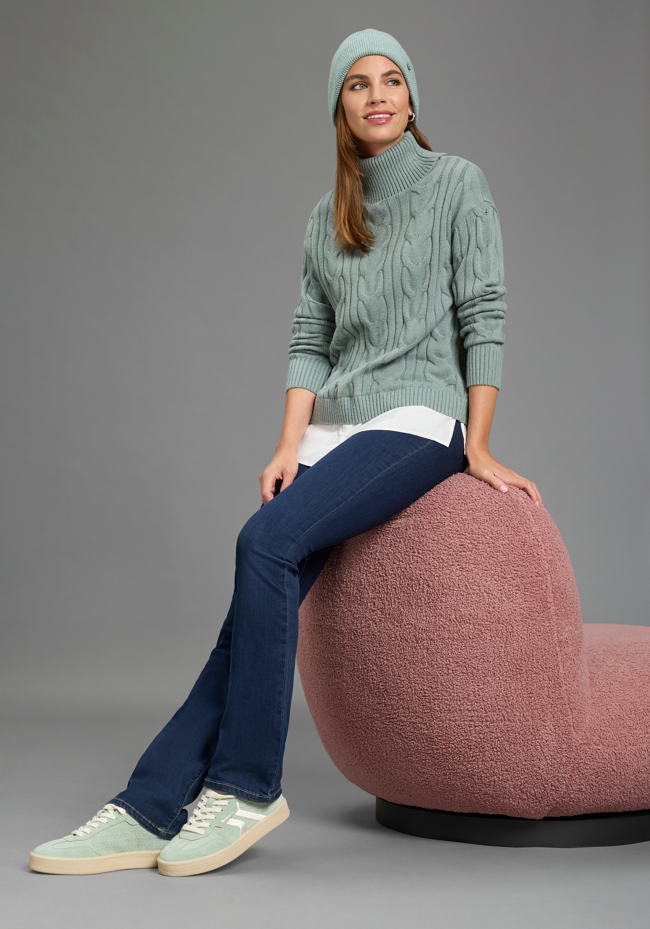 Laura Scott Rollkragenpullover »mit Bluseneinsatz« mit Zopfmuster
