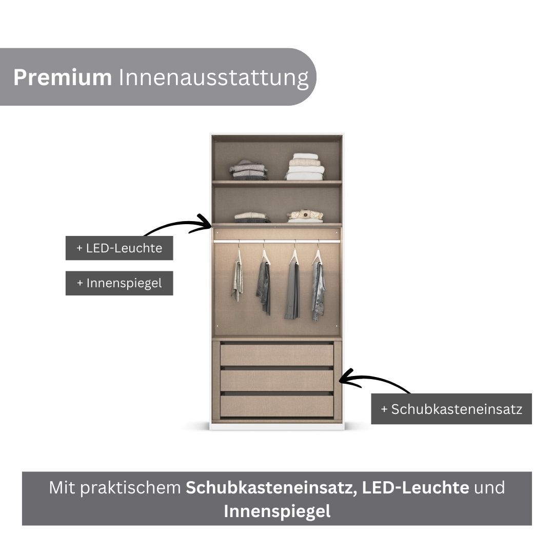 LeGer Home by Lena Gercke Kleiderschrank »Schrank Garderobe Ankleide Schlafzimmer Flur Serina«, (in 3 verschiedenen Ausstattungen BASIC/CLASSIC/PREMIUM), in 6 Breiten (101 - 401 cm) mit Front Glas oder Dekor MADE IN GERMANY