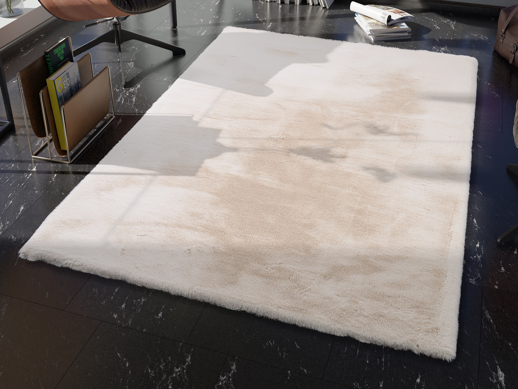 Hochflor-Teppich OCI DIE TEPPICHMARKE "ROCKY SOFT", beige, B:160cm H:35mm L:230cm, Polyester, Teppiche, Kunstfell, weich, kuschelig, maschinell gewebt, Kaninchen Haptik