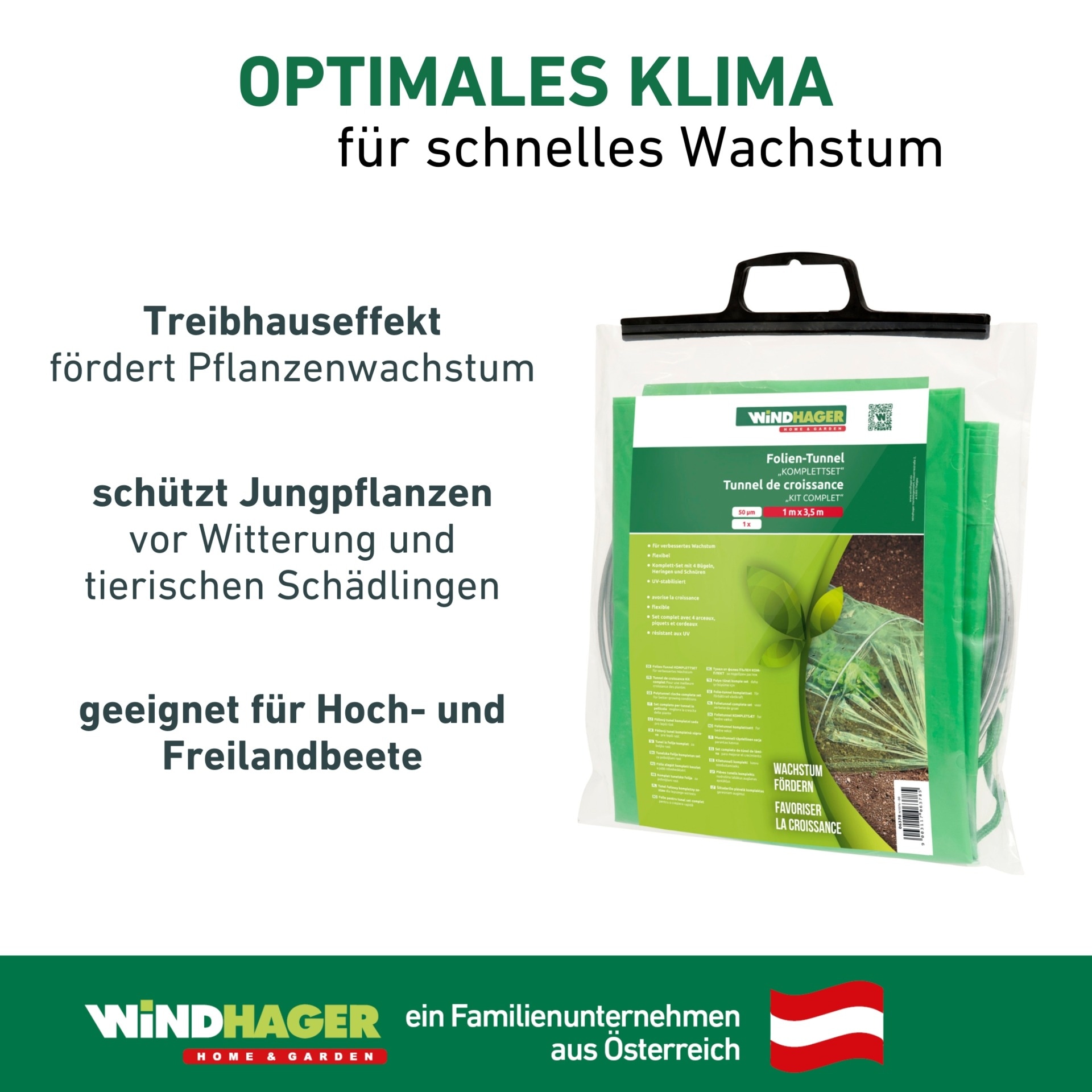 Windhager Pflanztunnel Frühbeetfolie mit 4 Tunnelbügeln aus Metall