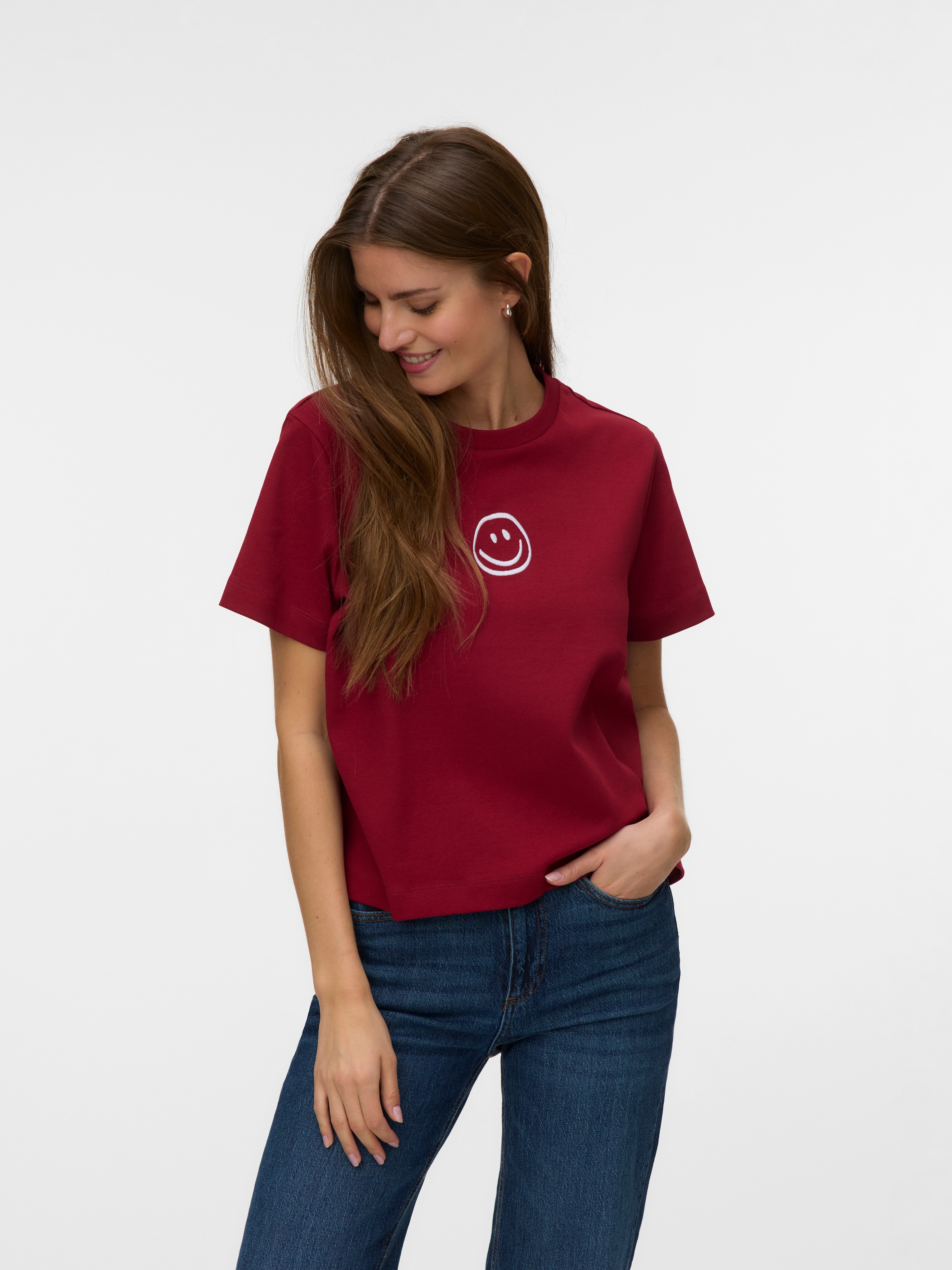Vero Moda Kurzarmshirt "VMSARA METTE SS TOP BOX JRS GA NOOS" Baumwolle, regular fit