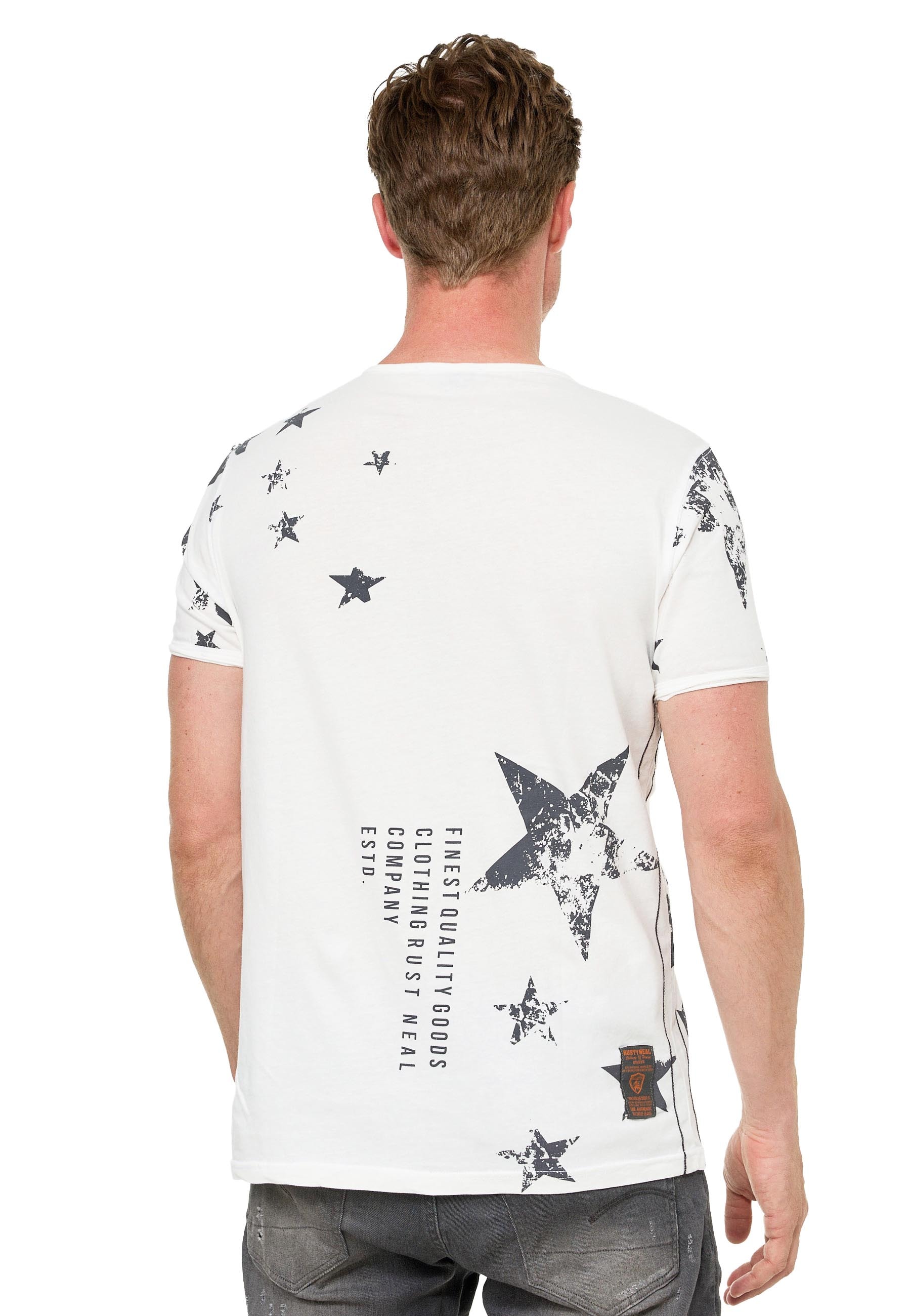 Rusty Neal T-Shirt, mit Skull-Print und Knopleiste