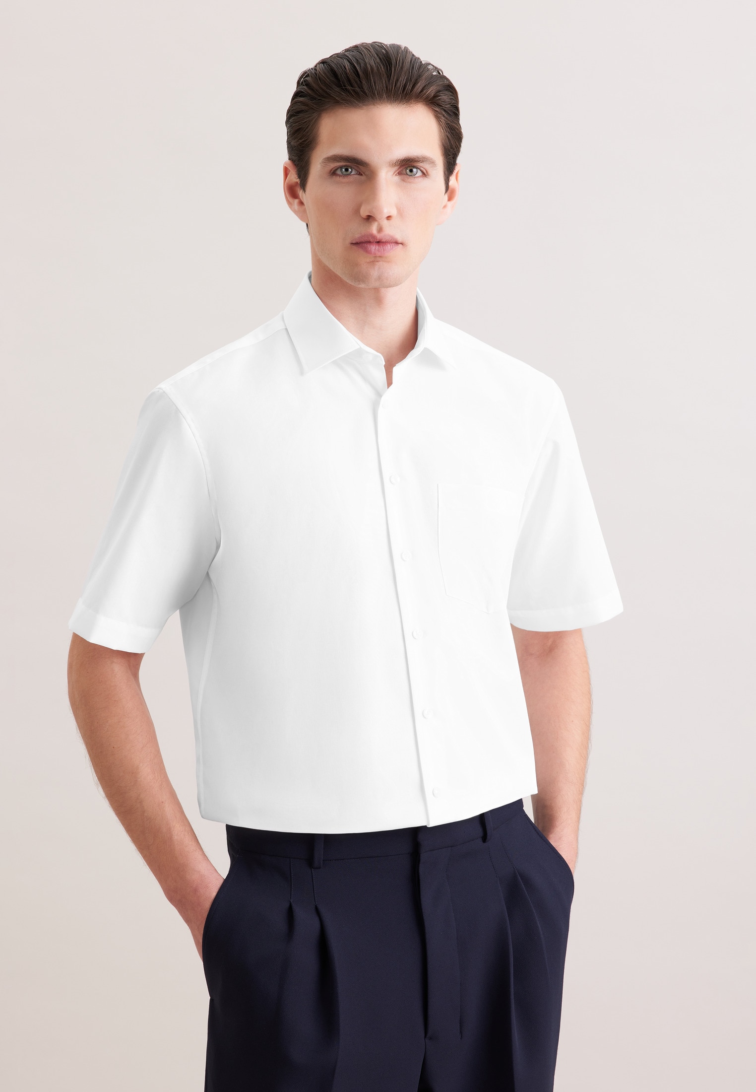 Businesshemd SEIDENSTICKER "Schwarze Rose", Herren, Gr. XL44, normale Ärmellängen, weiß, 100% Baumwolle, unifarben, regular fit, gerader Abschluss, Hemden, Regular 1/2 Kentkragen Uni