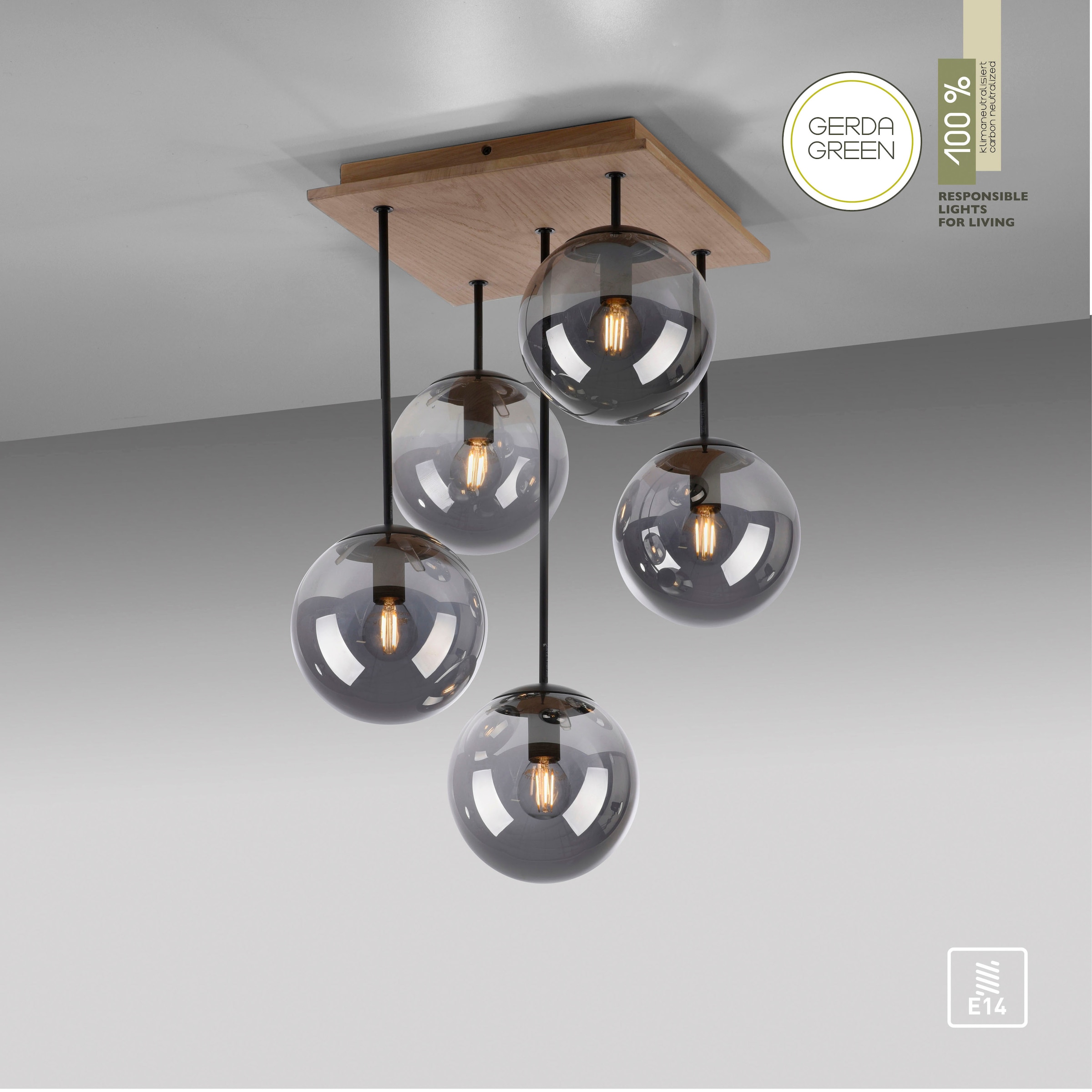 JUST LIGHT Deckenleuchte »GREEN WIDO«, 5 flammig, Leuchtmittel E14 | ohne Leuchtmittel
