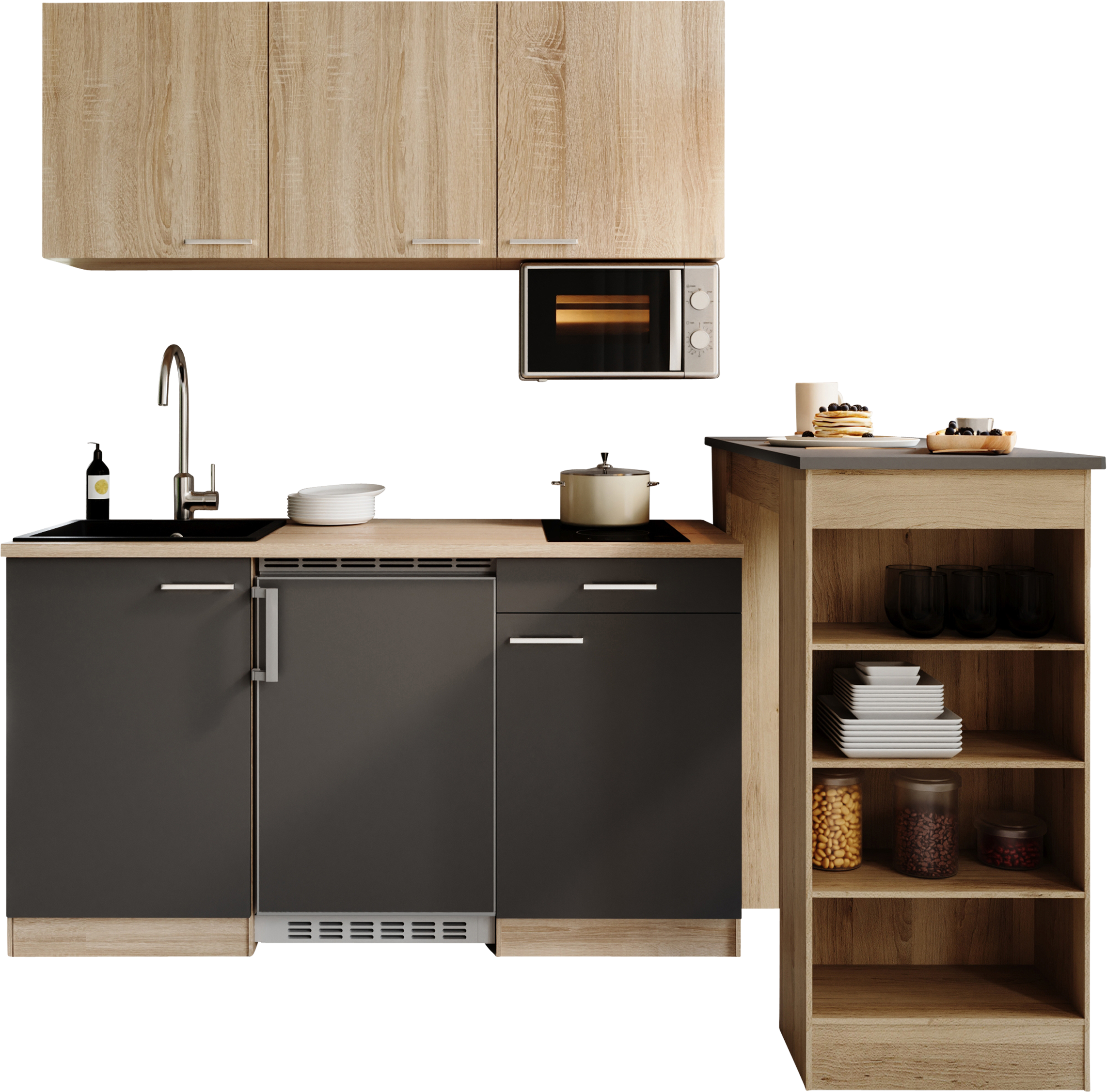 RESPEKTA Pantryküche "Ingrid, inkl. Tresentisch und Mikrowelle" zerlegt, wahlweise mit Kühlschrank, Soft-Close-Funktion, Breite 150 cm