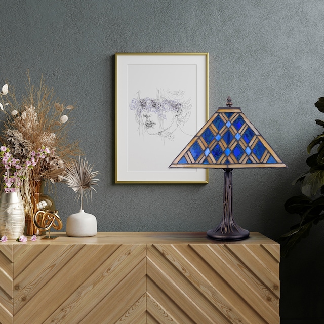 näve Tischleuchte »Pyra«, 1 flammig-flammig, Tiffany-Stil pyramidenförmig  Glas blau mit Rautenmuster E14 | BAUR