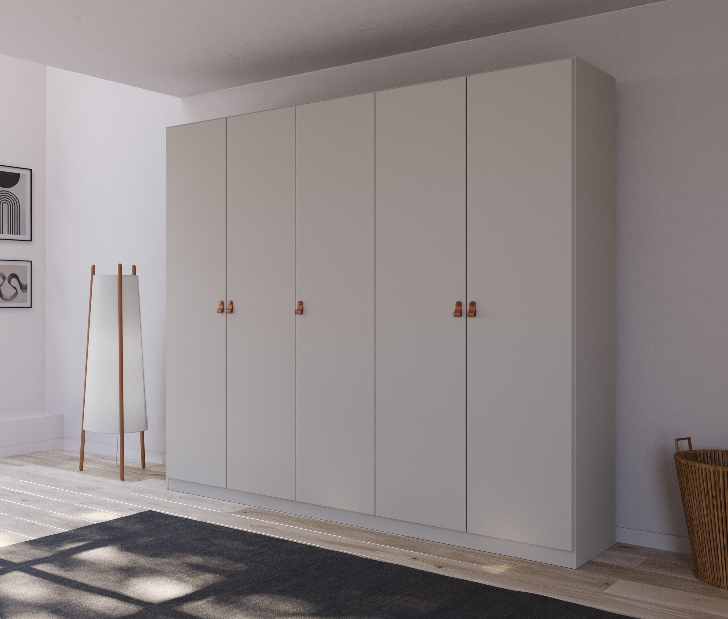rauch Drehtürenschrank »Homey by Quadra Spin«, mit Grifflaschen aus weichem, cognacbraunem Leder