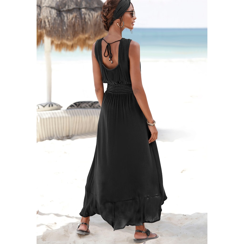 s.Oliver Maxikleid, aus gekreppter Viskose zum Binden im Nacken, Sommerkleid, Strandkleid