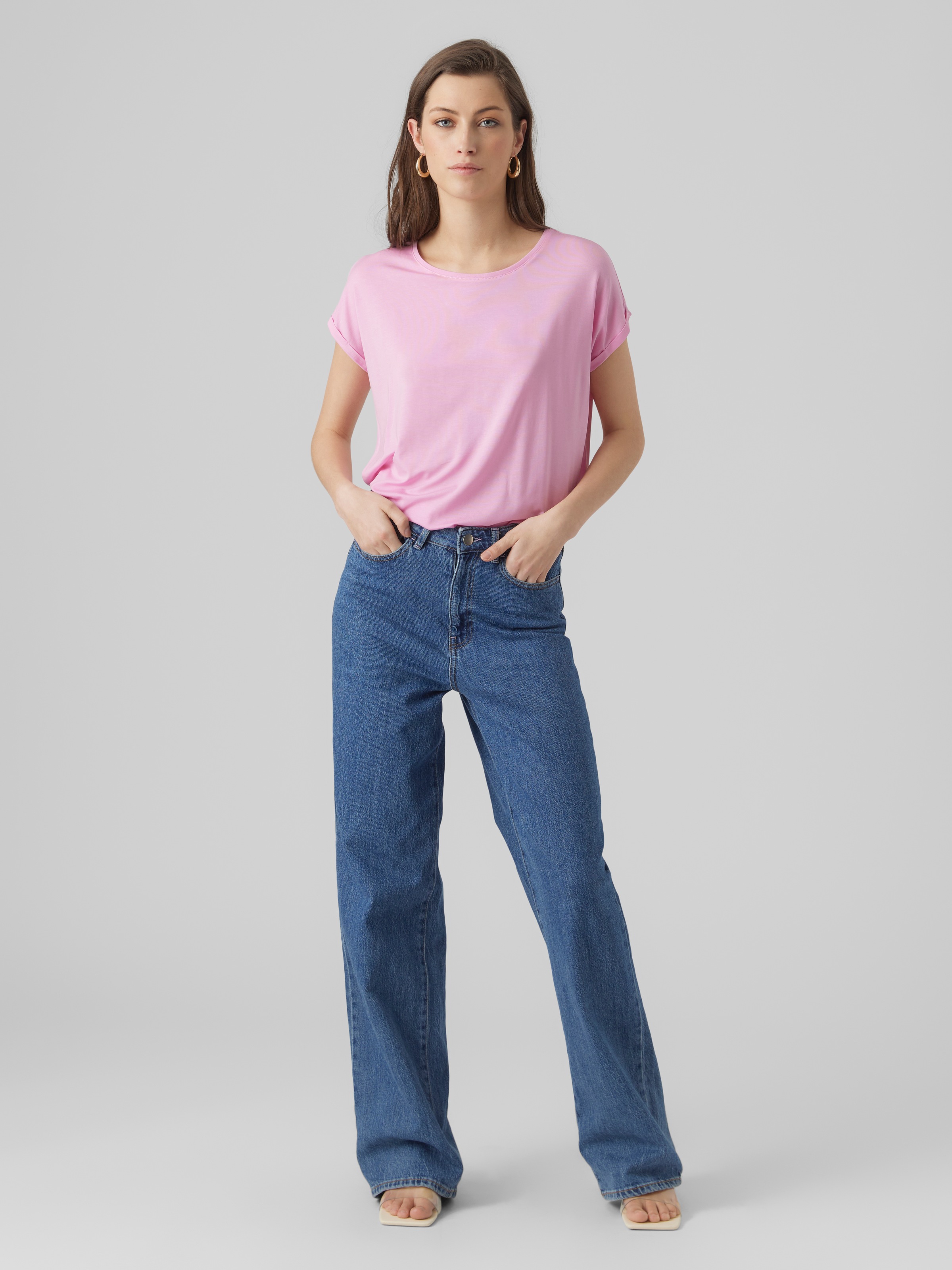 Thumbnail - Vero Moda Rundhalsshirt "VMAVA PLAIN SS TOP GAJRS NOOS" Materialmix, regular fit