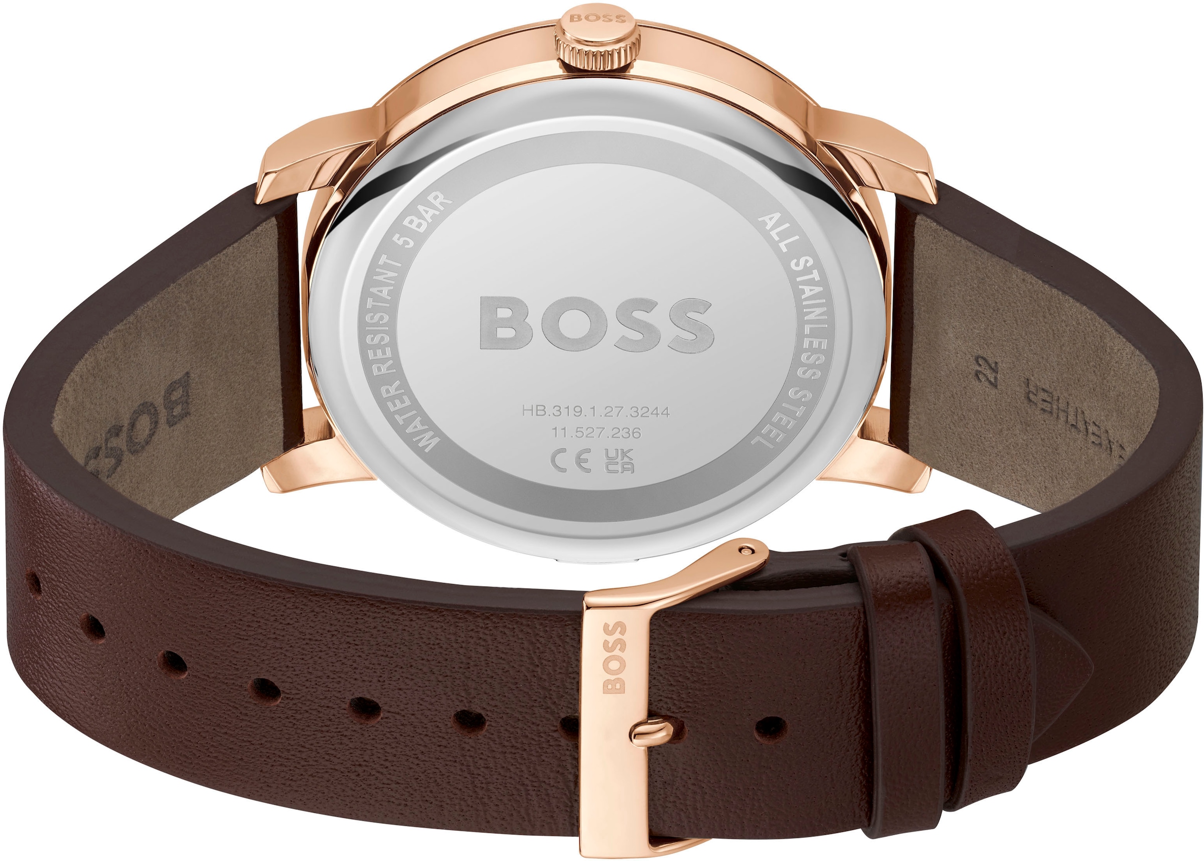 BOSS Multifunktionsuhr »CONTENDER«, Quarzuhr, Herrenuhr, Armbanduhr, Datum, Lederarmband