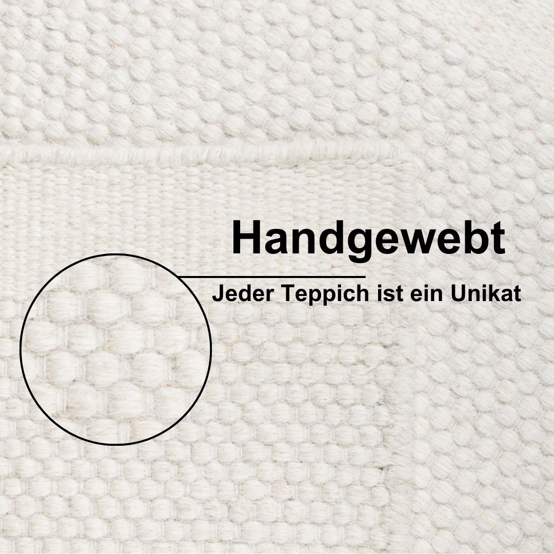 Wollteppich "WOOLY DREAM", beige (naturweiß), B:160cm H:10mm L:160cm, Wolle, MYFLAIR MÖBEL & ACCESSOIRES, Teppiche, handgewebter Wendeteppich, Uni Farben, reine Wolle, Wohnzimmer 3
