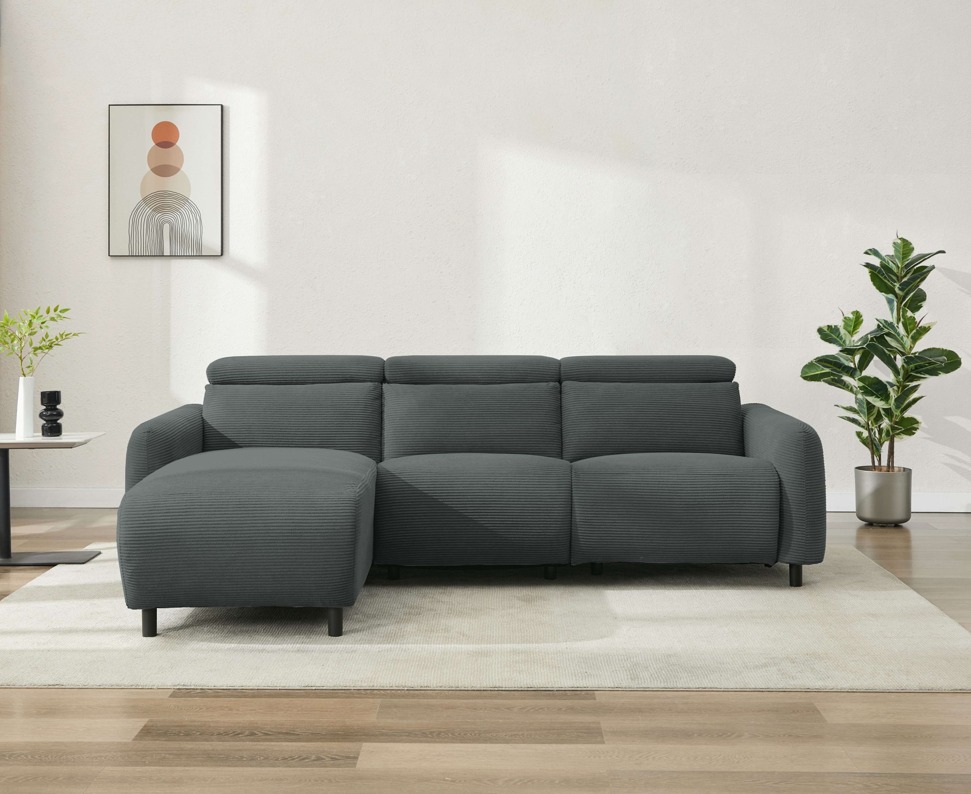 Home affaire Ecksofa »SKAANE Struktur, L-Form, 274 cm, manuelle u. elektrische Funktion,«, Kopfteilverstellung, Relax-und Liegefunktion, Federkernpolsterung