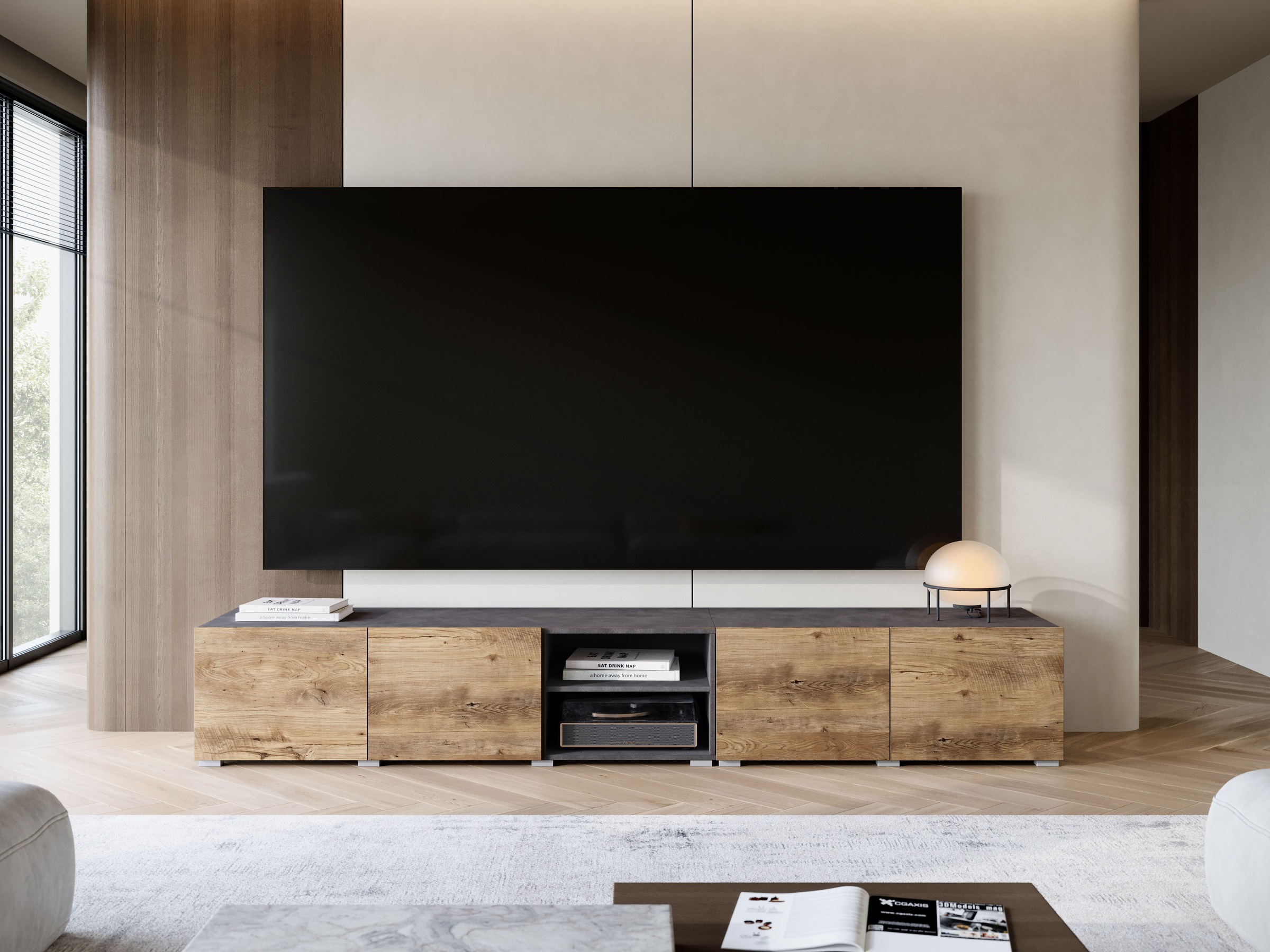 OTTO home Lowboard »Denver 250 cm für bis zu 98-Zoll TVs - Weltmeisterschaft im XXL Format« Wahlweise mit oder ohne offenes Fach in der Mitte