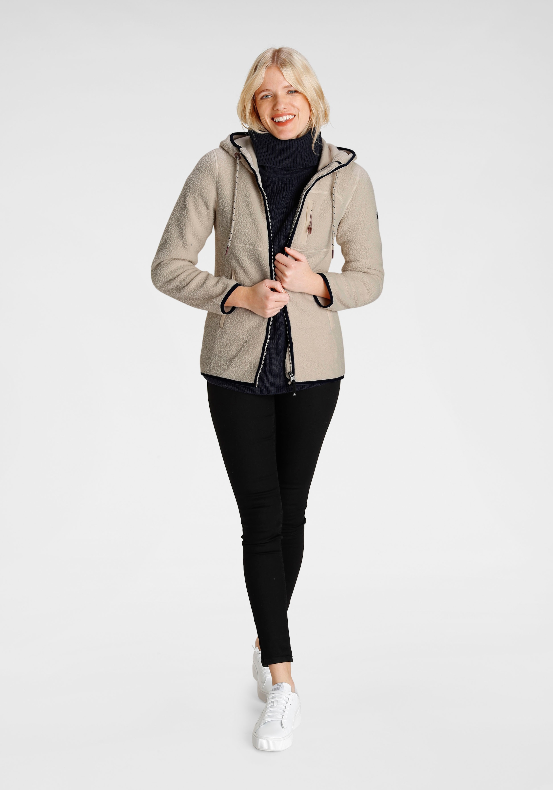 Polarino Fleecejacke, mit Kapuze, für kalte Tage, aus schnell trocknendem Material, Regular Fit