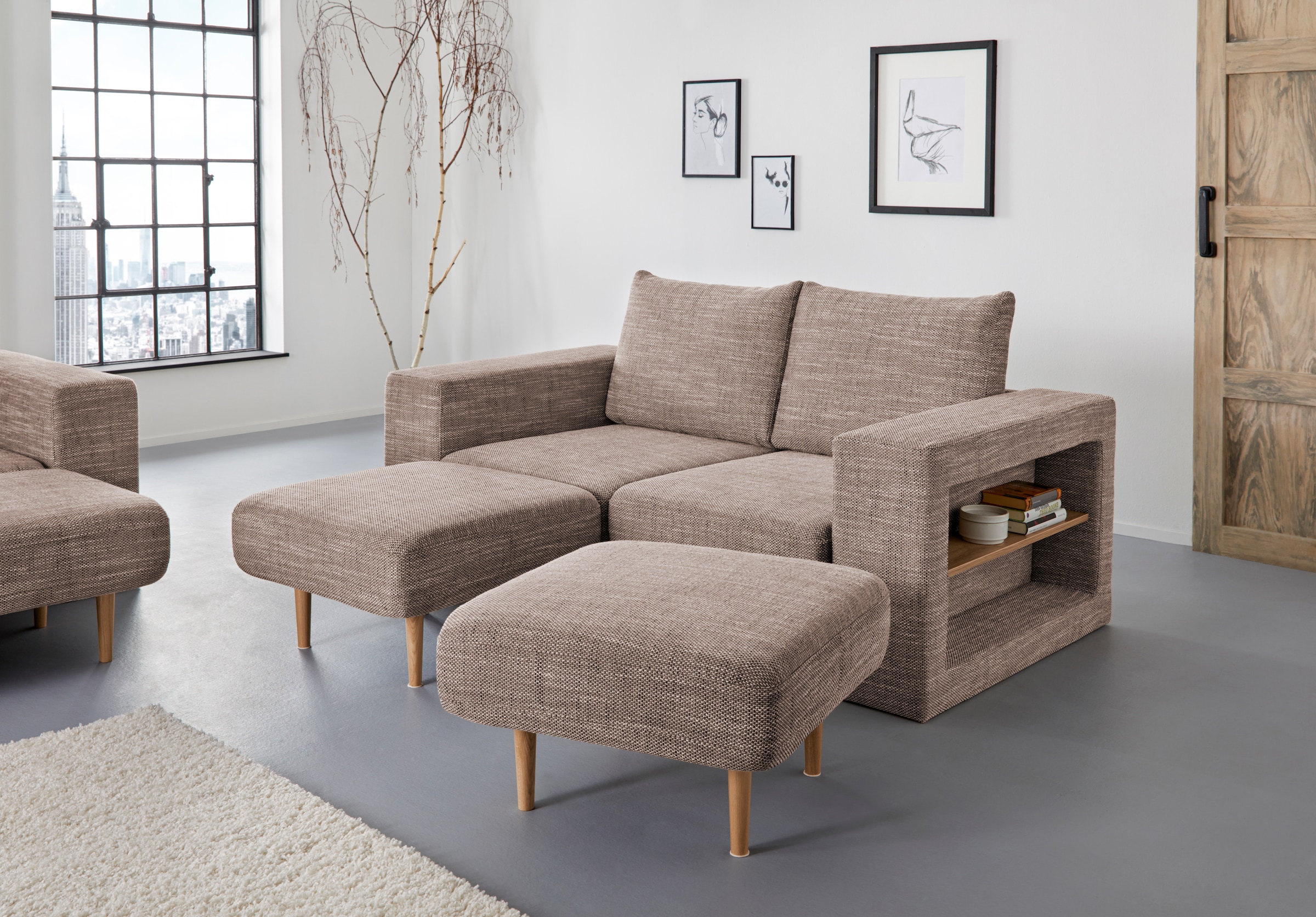 LOOKS by Wolfgang Joop 2,5-Sitzer »Looksvb«, Verwandlungssofa: aus Sofa wird Sofa mit 2 Hockern, mit Regalfunktion