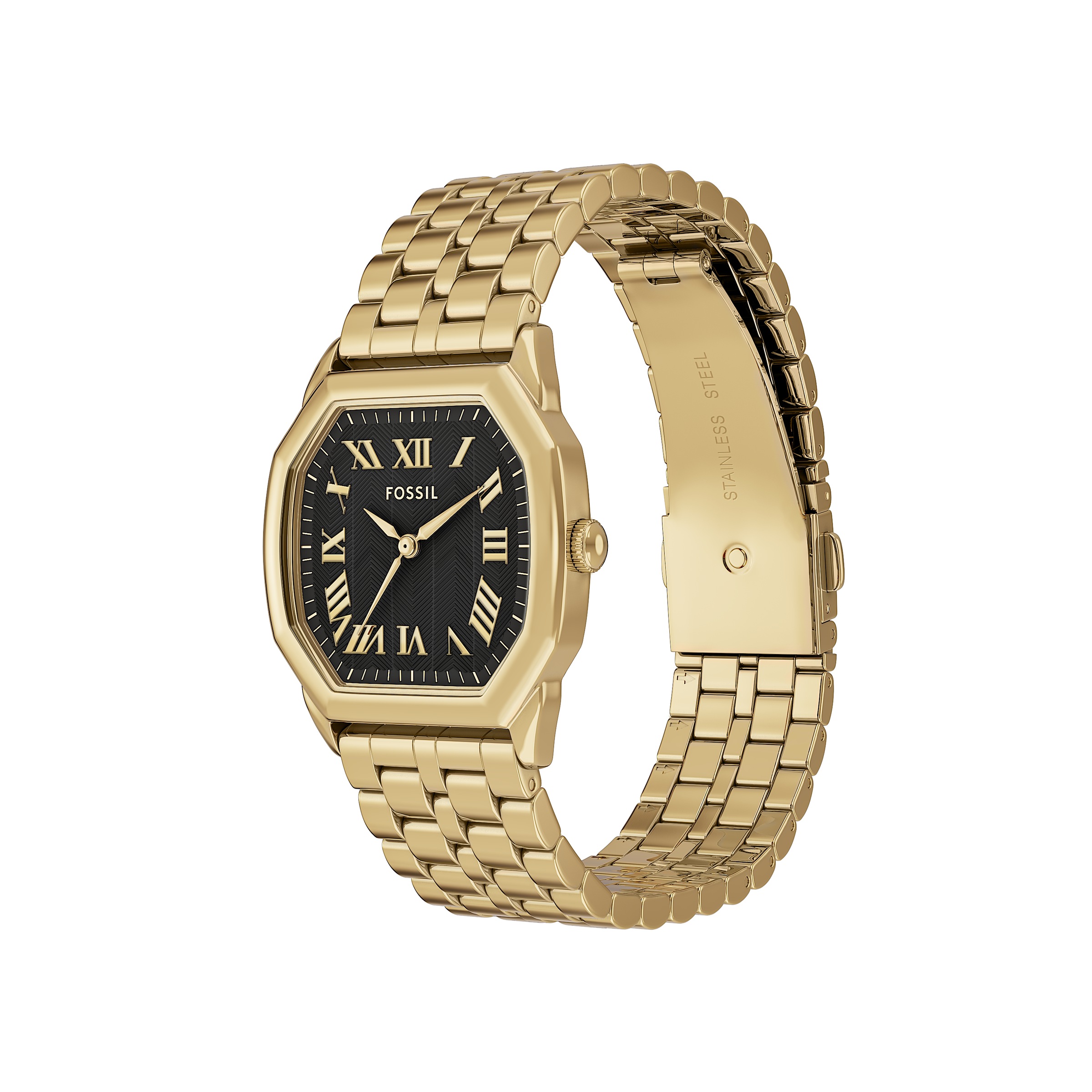 Quarzuhr FOSSIL "HARLOW", gold (gelbgoldfarben, schwarz), Armbanduhren, Damen, Quarzuhr, Armbanduhr, Damenuhr, Edelstahlarmband, analog 4