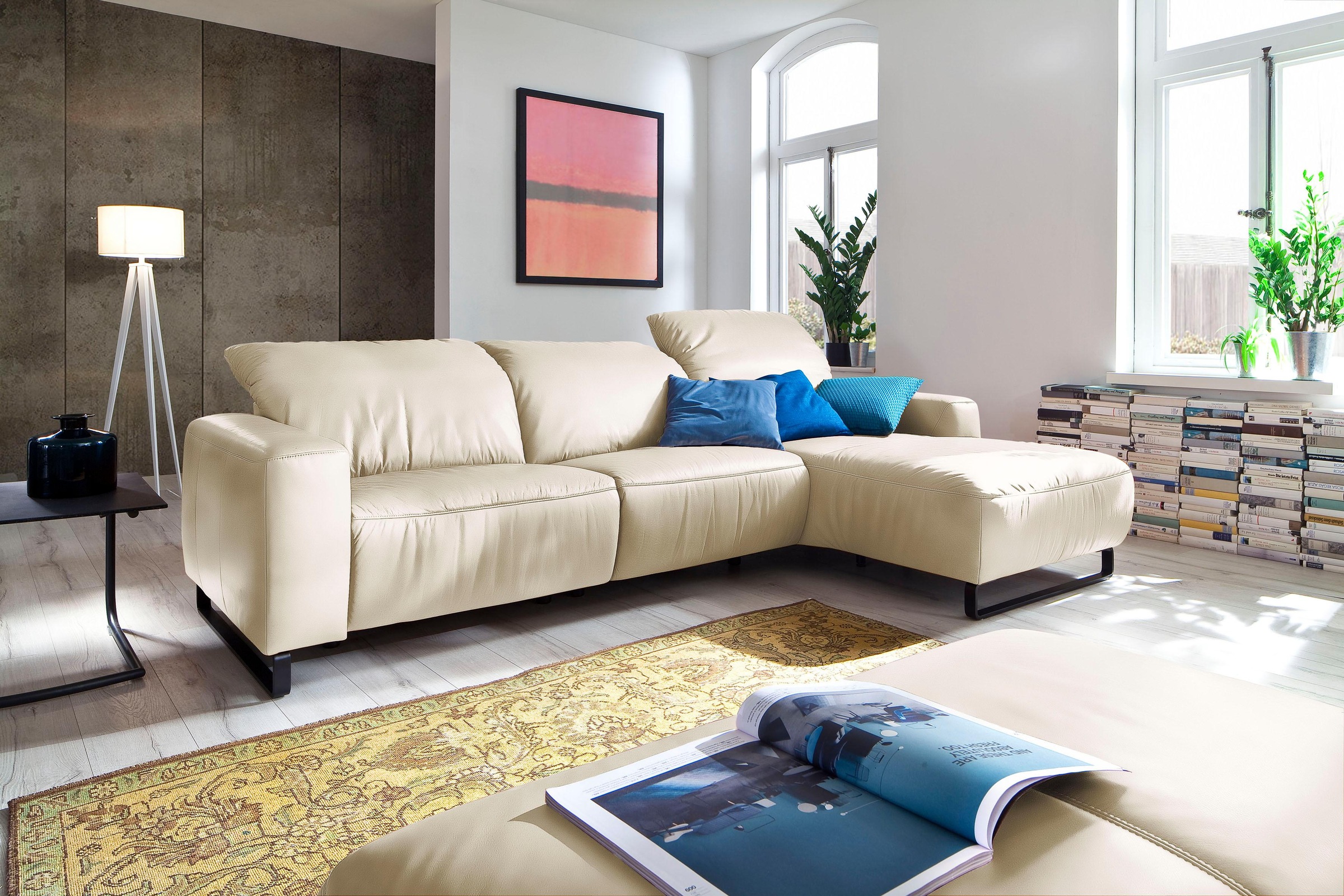 Home affaire Ecksofa »Juist L-Form«, mit Kopfteilverstellung und schwarzen Metallkufen