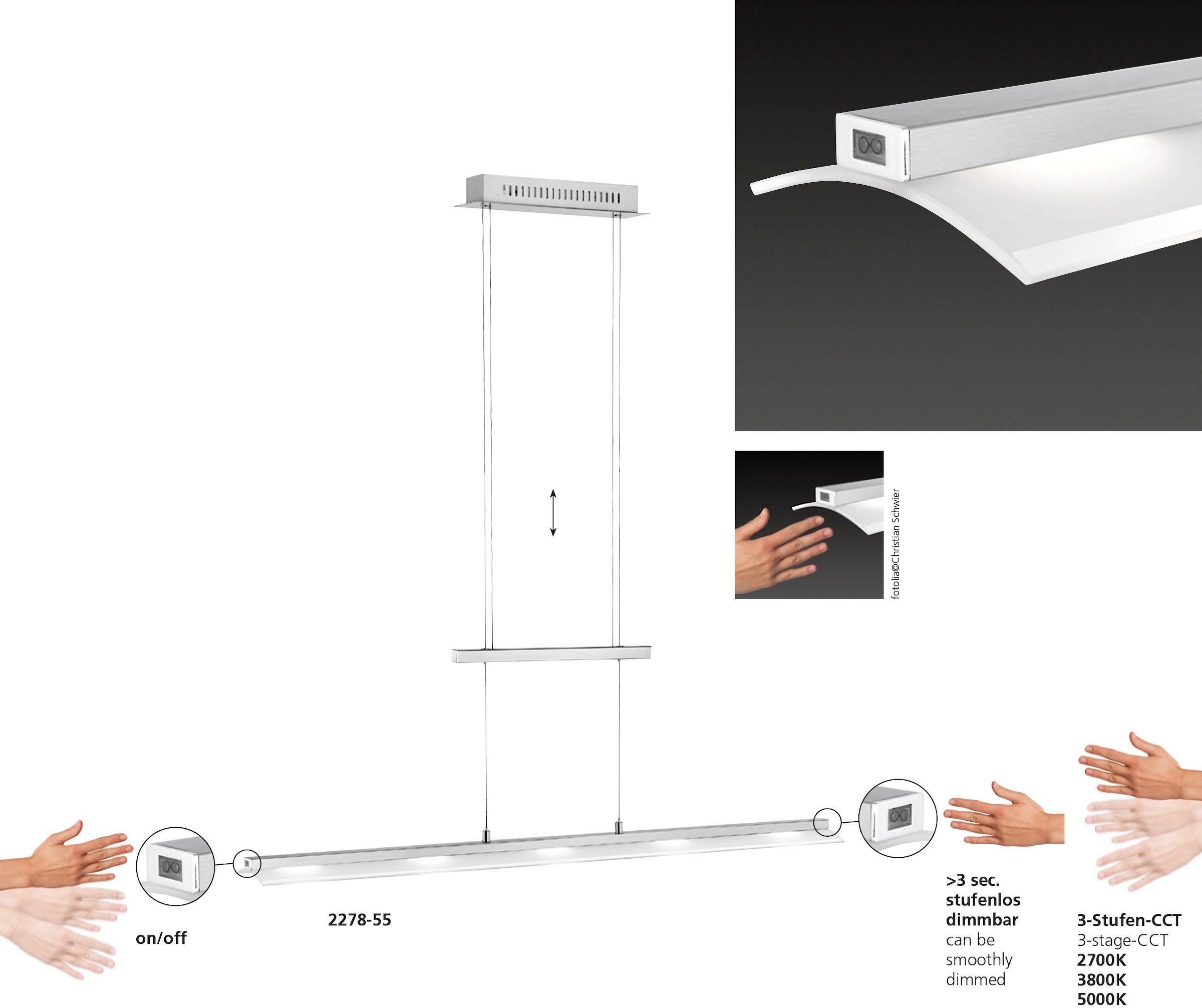 Paul Neuhaus Pendelleuchte »NELE«, 5 flammig, Leuchtmittel LED-Board | LED fest integriert, inkl. Sensor- Dimm- und Memory-Funktion, Farbtemperatur verstellbar