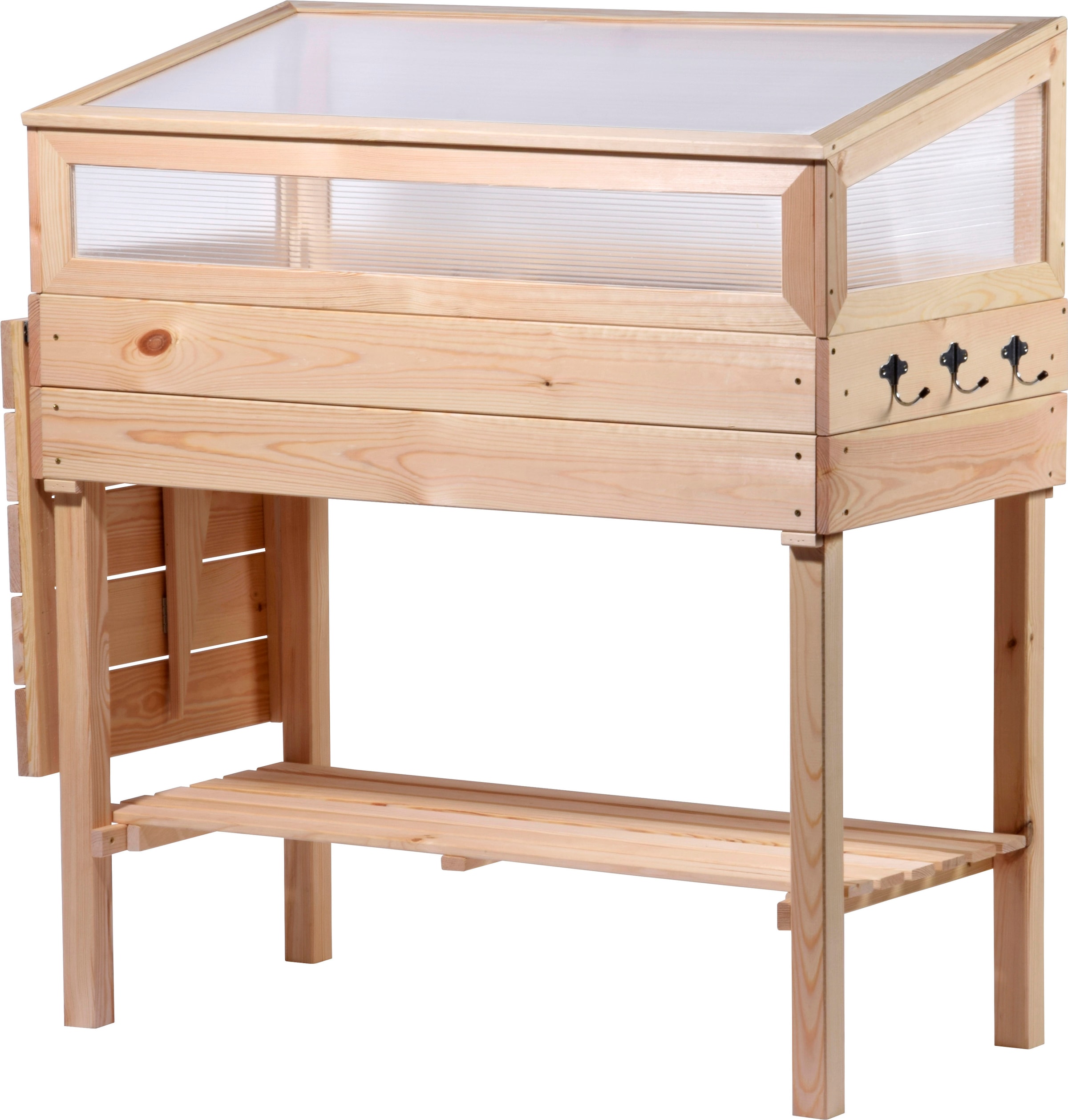 dobar Hochbeet erhöhtes Frühbeet mit Tisch & Haken, Gr. L, transparent, Kiefer