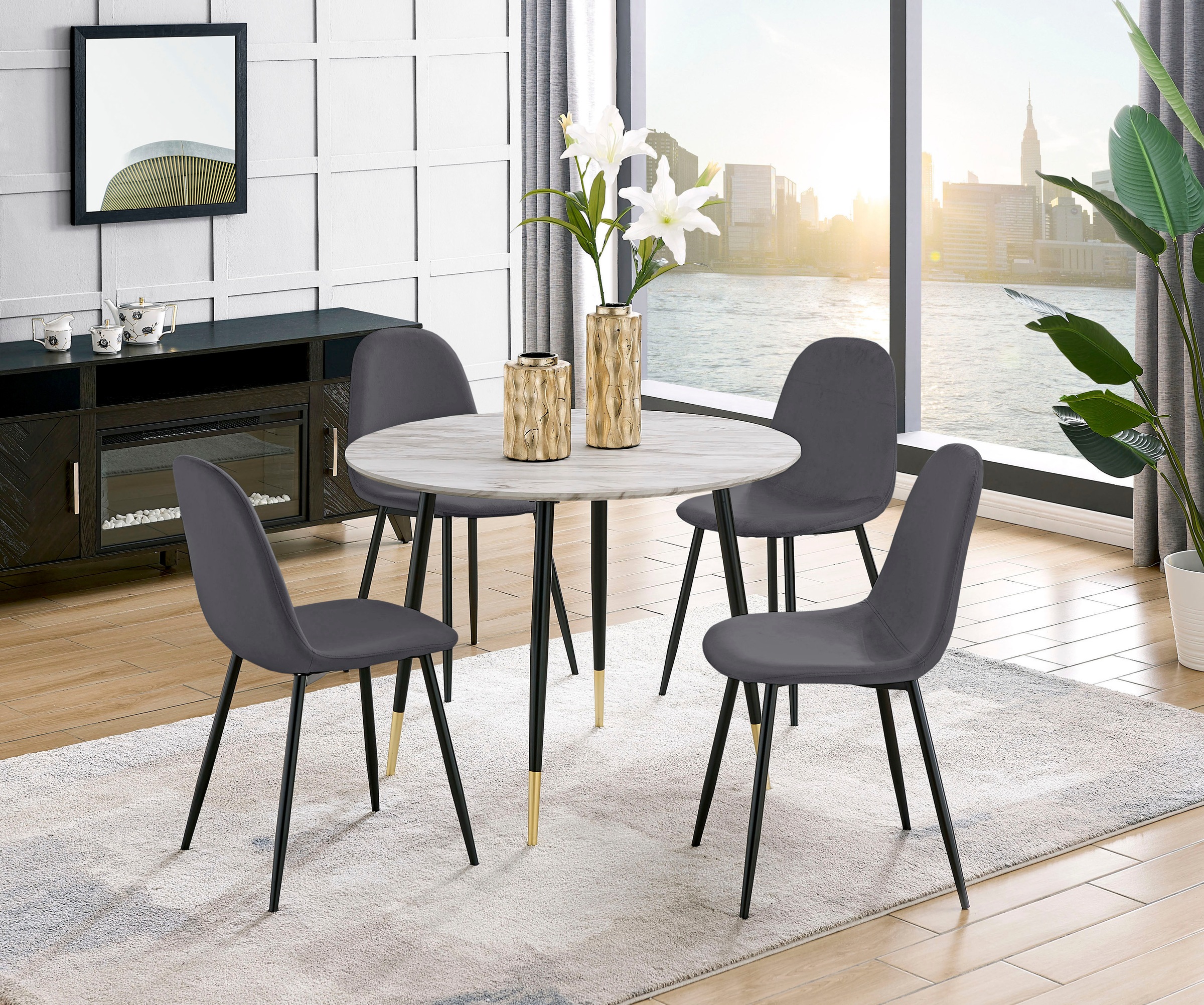 Leonique Essgruppe »Eadwine, TOPSELLER! Sitzgruppe Esstisch plus 4 Esszimmerstühle«, (Set, 5 tlg., Esstisch plus 4 Esszimmerstühle), Esstisch plus 4 Stühle in verschiedenen Farben