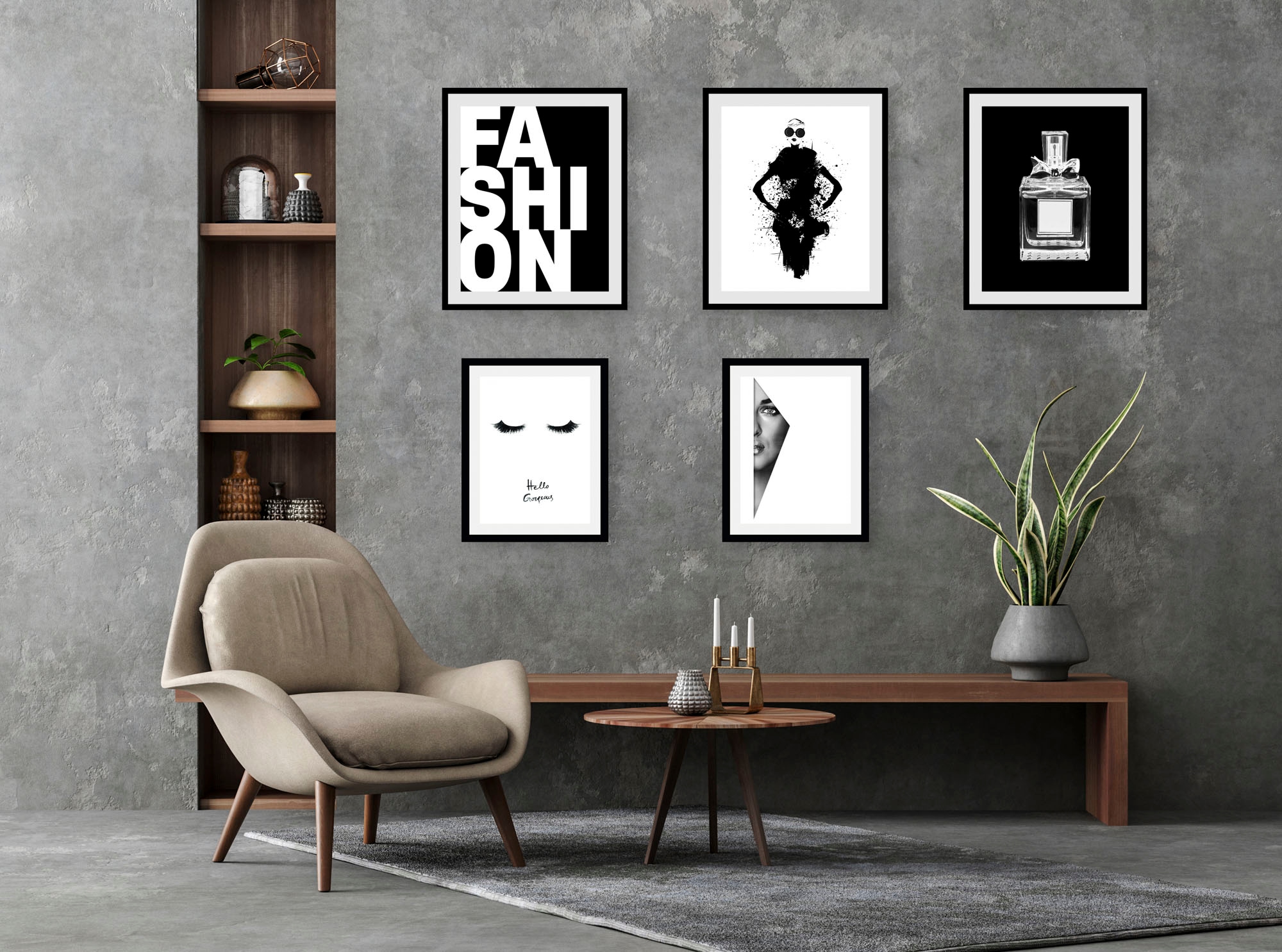 queence Bild "Fashion", Abstrakt-Schwarz-Weiß-Fashion-Mode-Magazincover-Fra günstig online kaufen