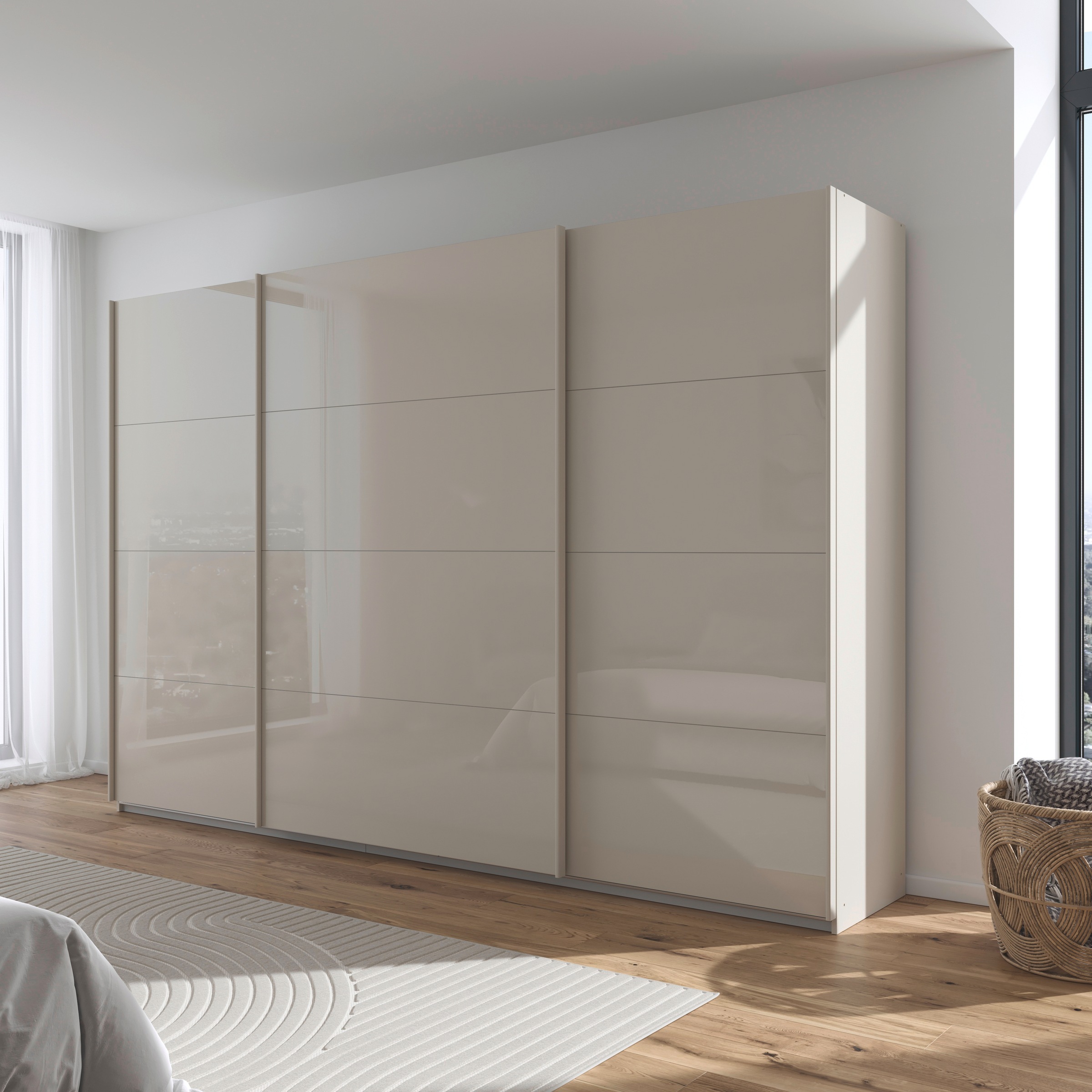 rauch Schwebetürenschrank »Kleiderschrank Schrank Garderobe AGORDO mit Glasfront«, durchdachte Innenausstattung, in 4 Breiten und 2 Höhen MADE IN GERMANY